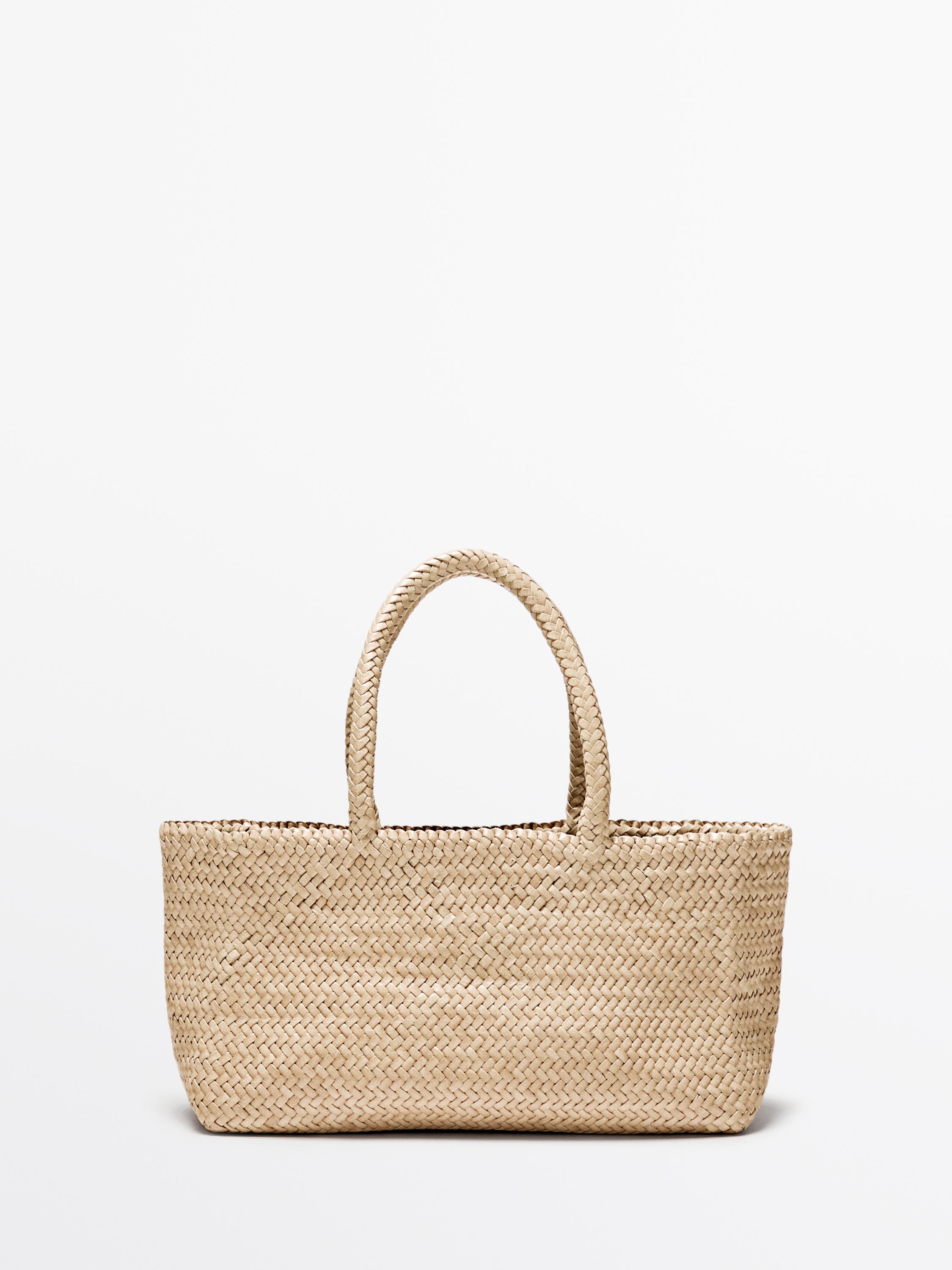 Medium braided nappa leather tote bag — CREAM