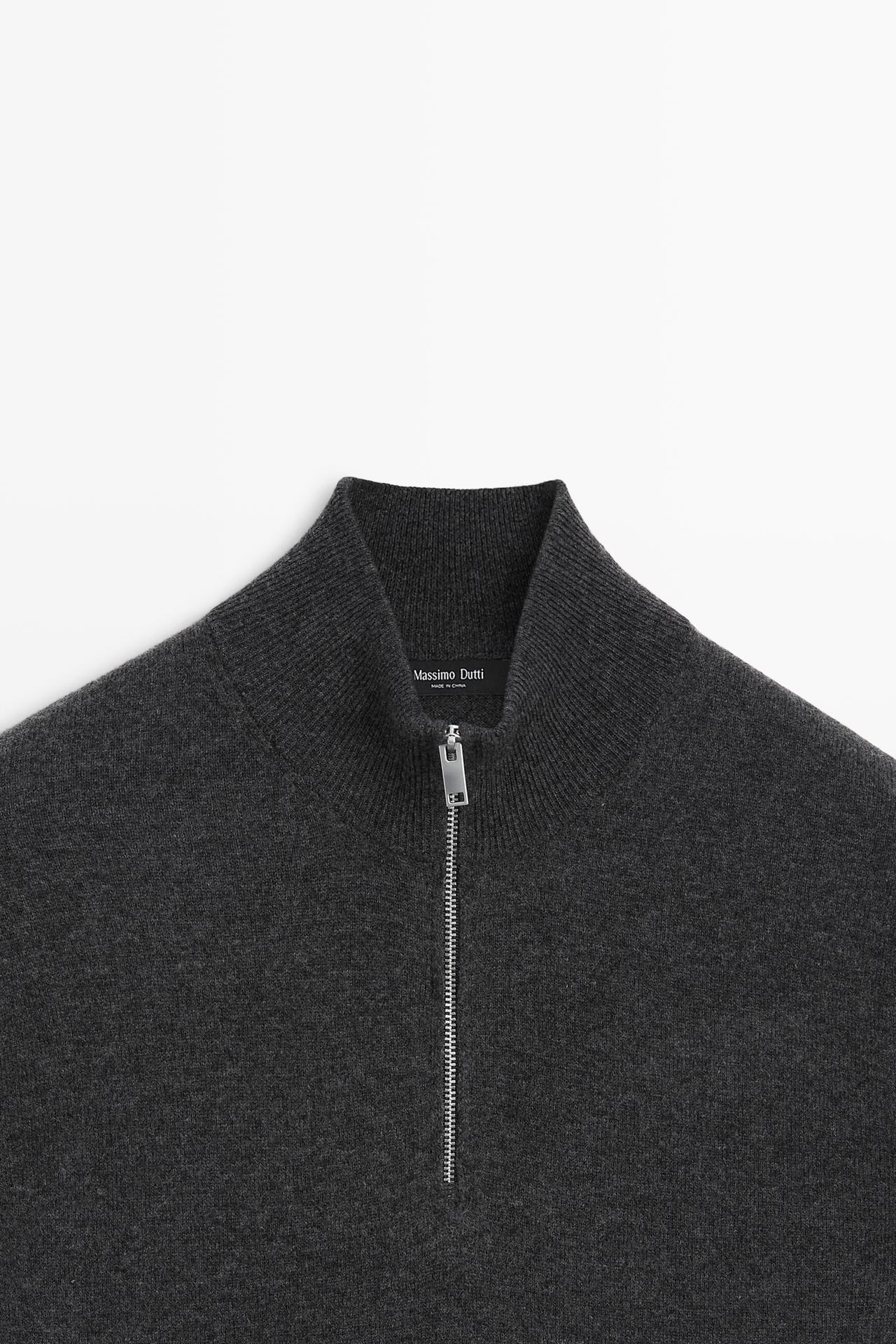 Mock neck knit sweater with zip — CHARCOAL