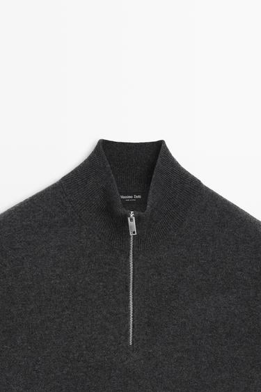 Mock neck knit sweater with zip — CHARCOAL 9
