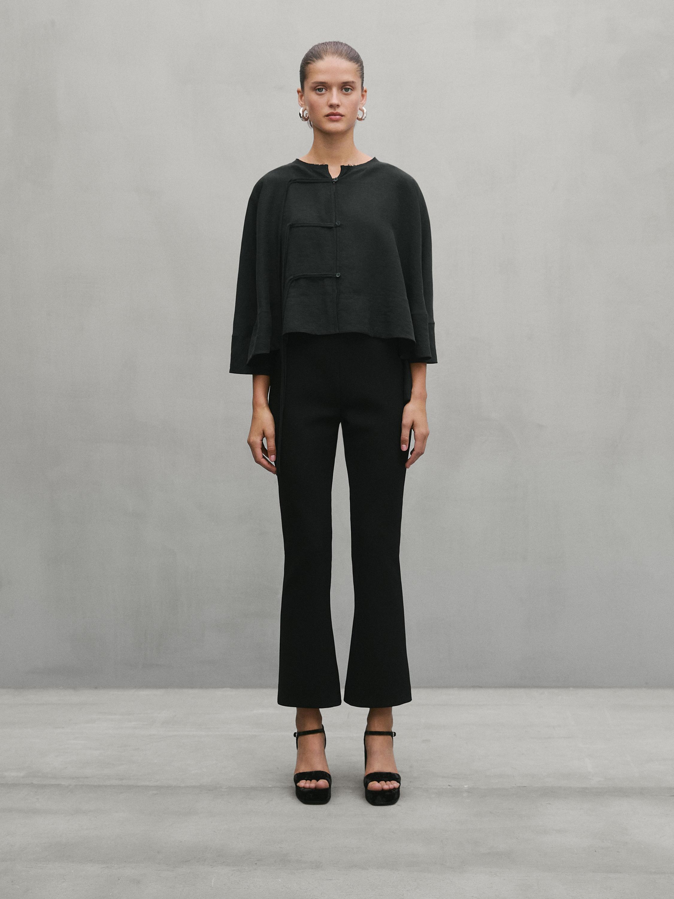 Ruffled cape shirt with ribbon details - Studio · Black · Shirts ...