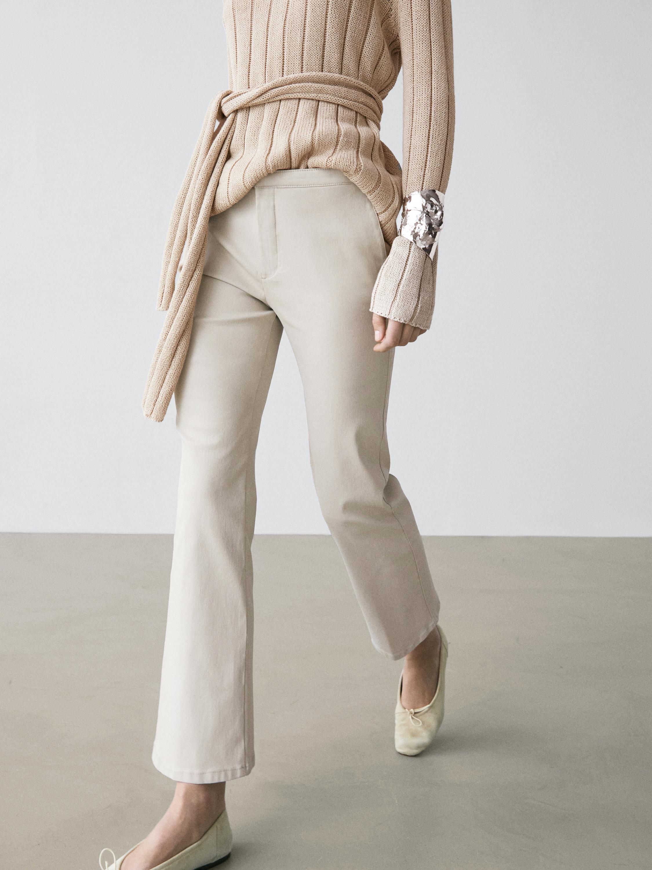 Orta bel mumlu görünümlü çan paça pantolon