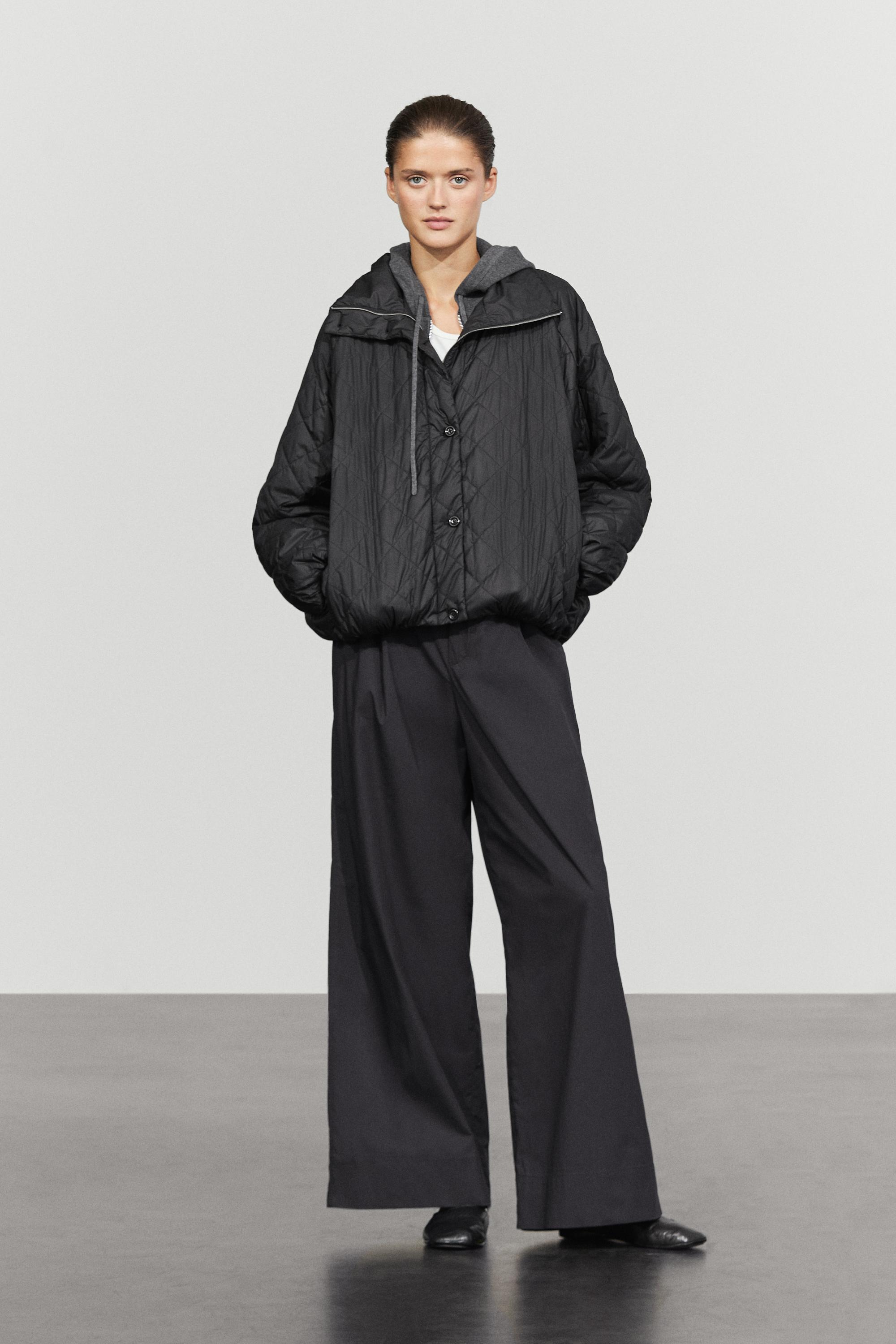 High neck quilted bomber jacket — BLACK