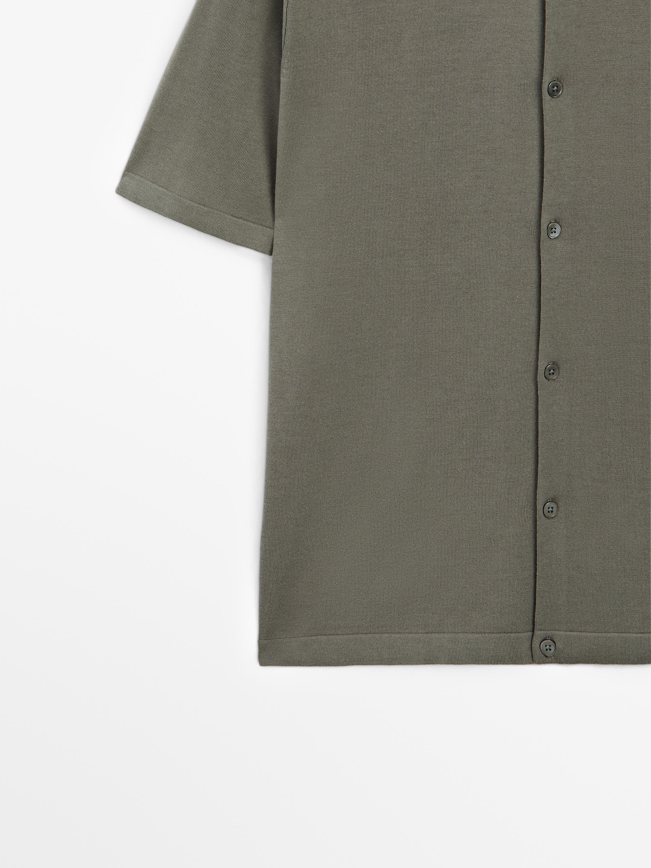 Knit cardigan with polo collar