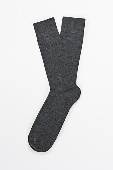 Ribbed wool blend dress socks — GREY MARL 2