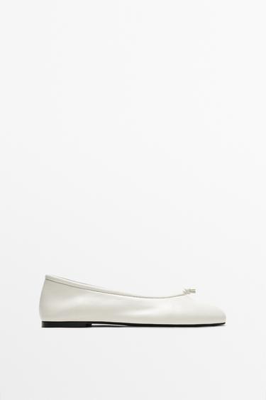 Leather knot ballet flat — WHITE 2