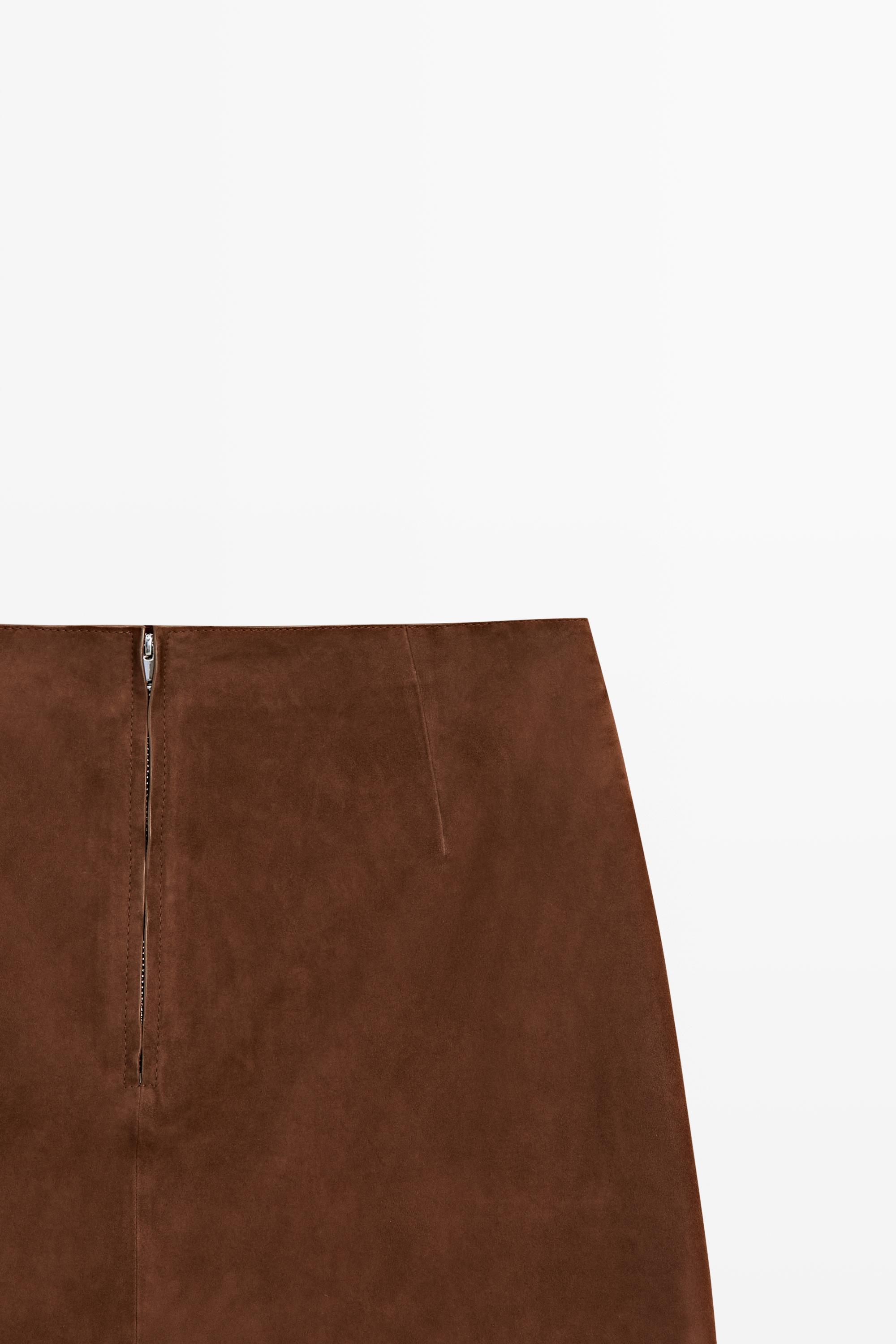 Suede leather mini skirt — MOLE BROWN (alternate view)
