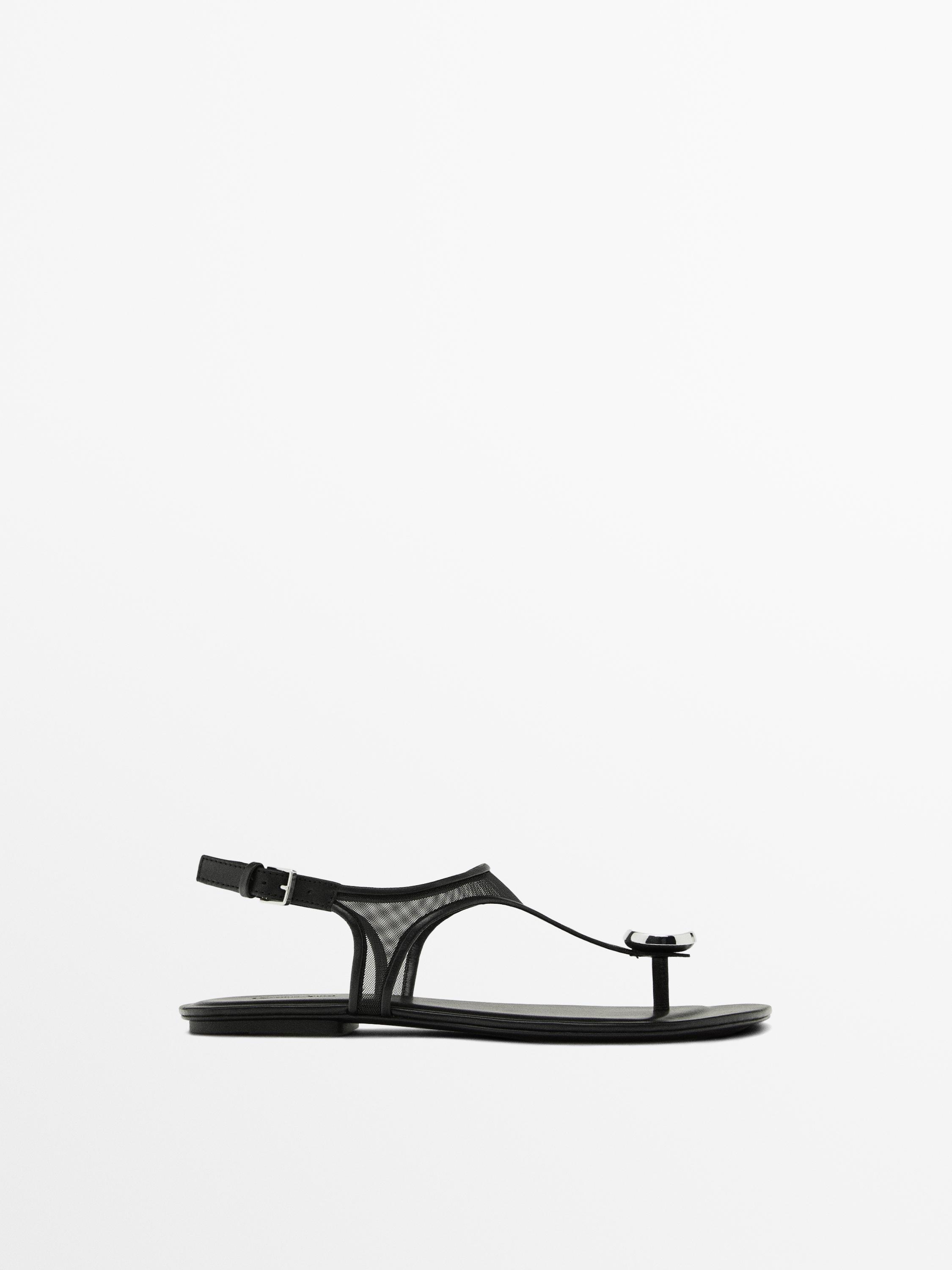 Mesh sandals with rhinestone detail