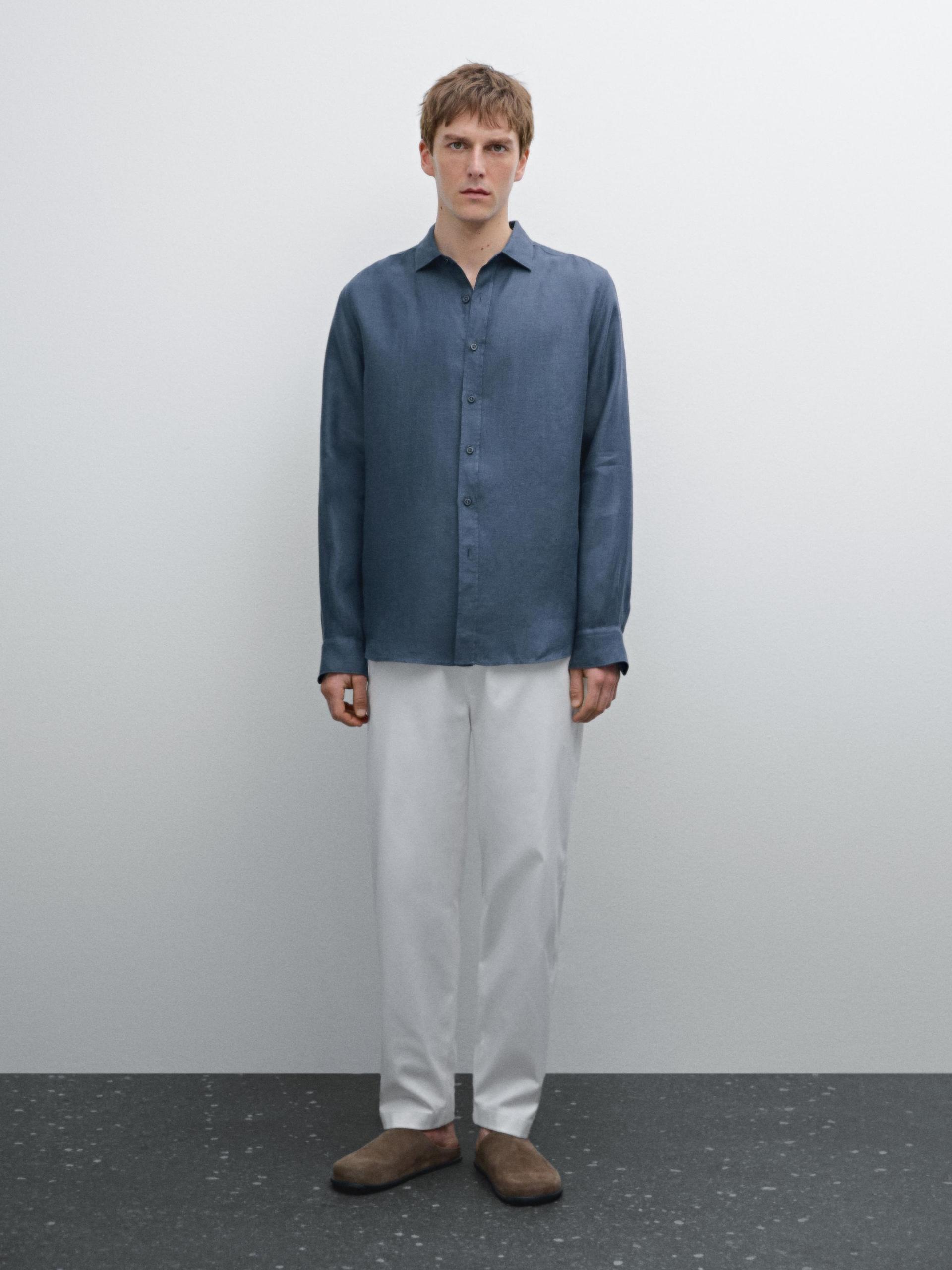 Chemise Regular Fit 100 % Lin - Bleu - Xl - Massimo Dutti - Homme