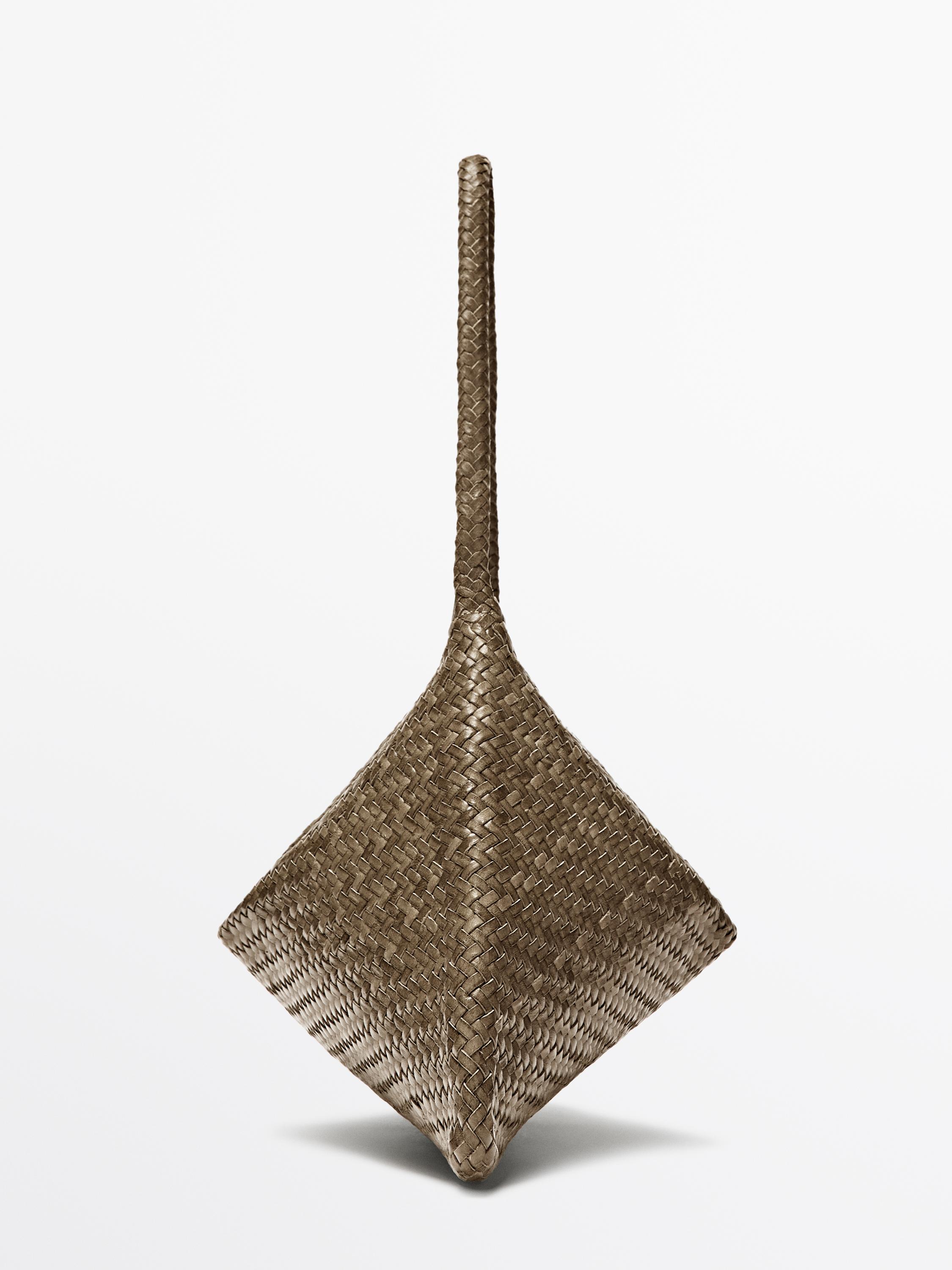 Mid-sized braided leather shoulder bag — KHAKI