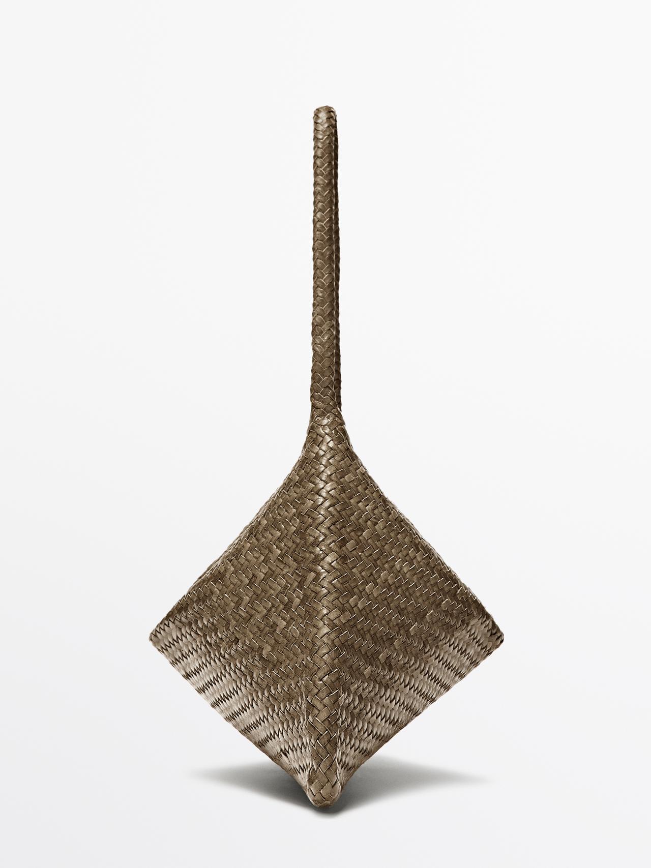 Mid-sized braided leather shoulder bag — KHAKI
