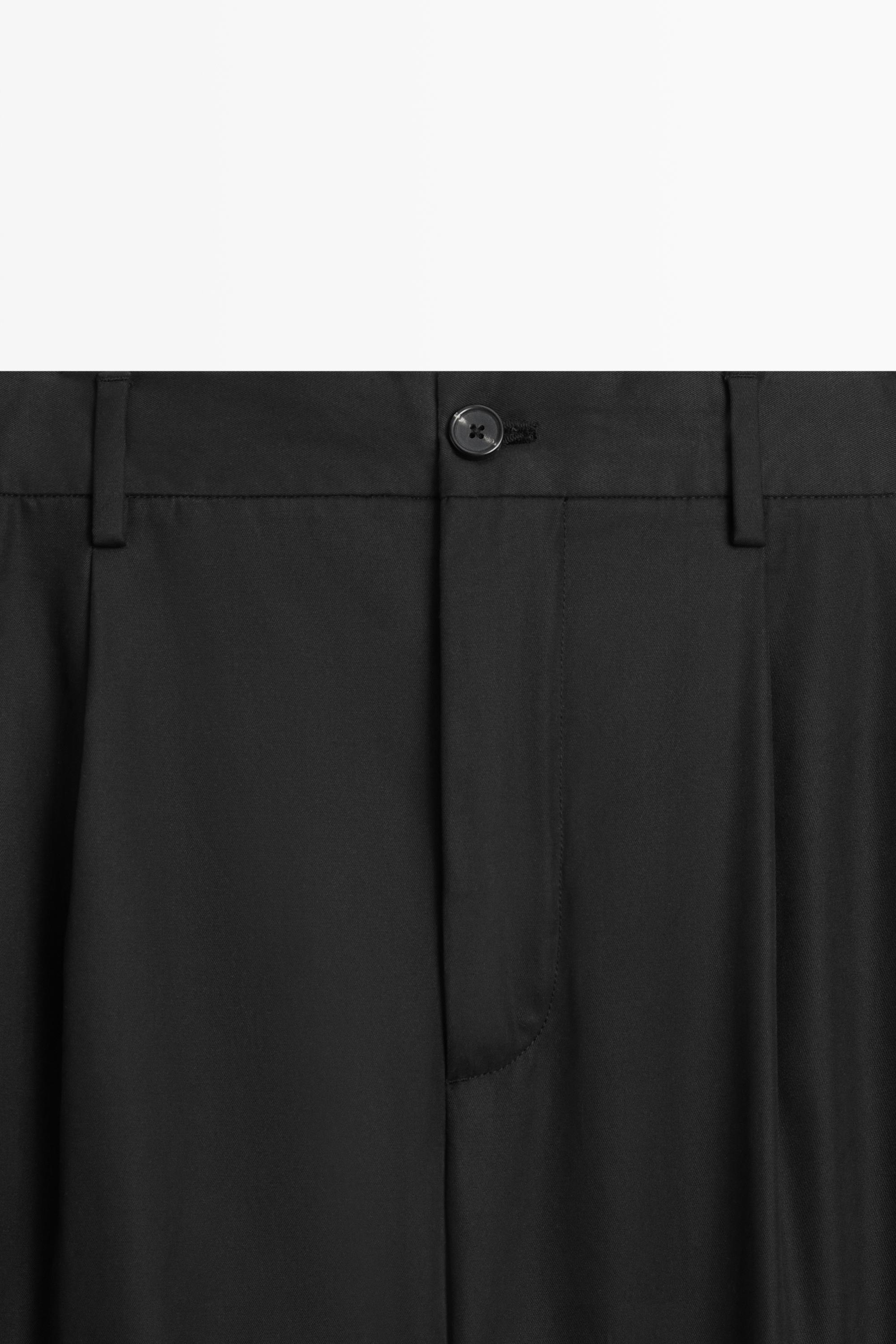 100% cotton pants with double pleats — BLACK