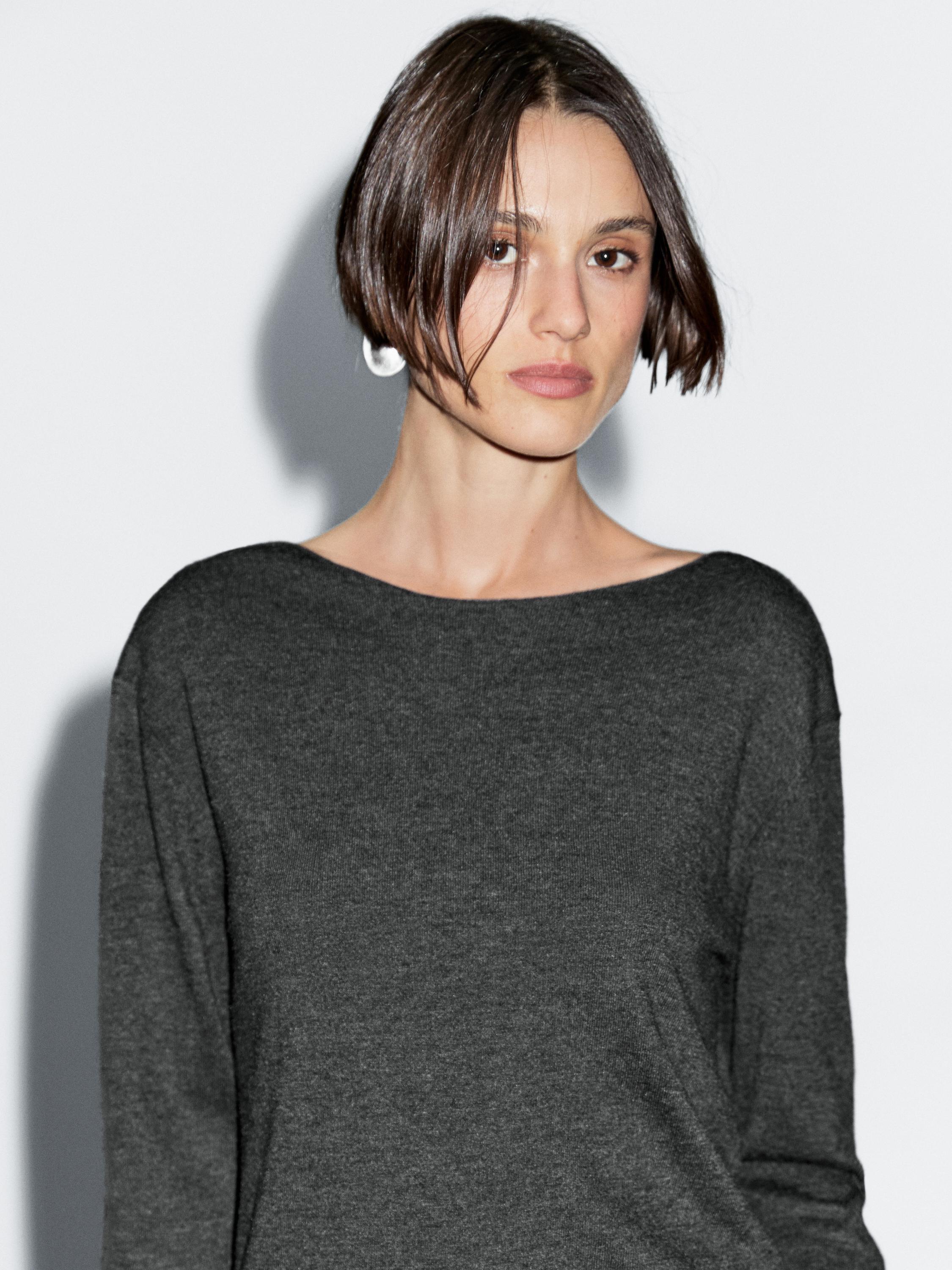 Wool blend boat neck sweater