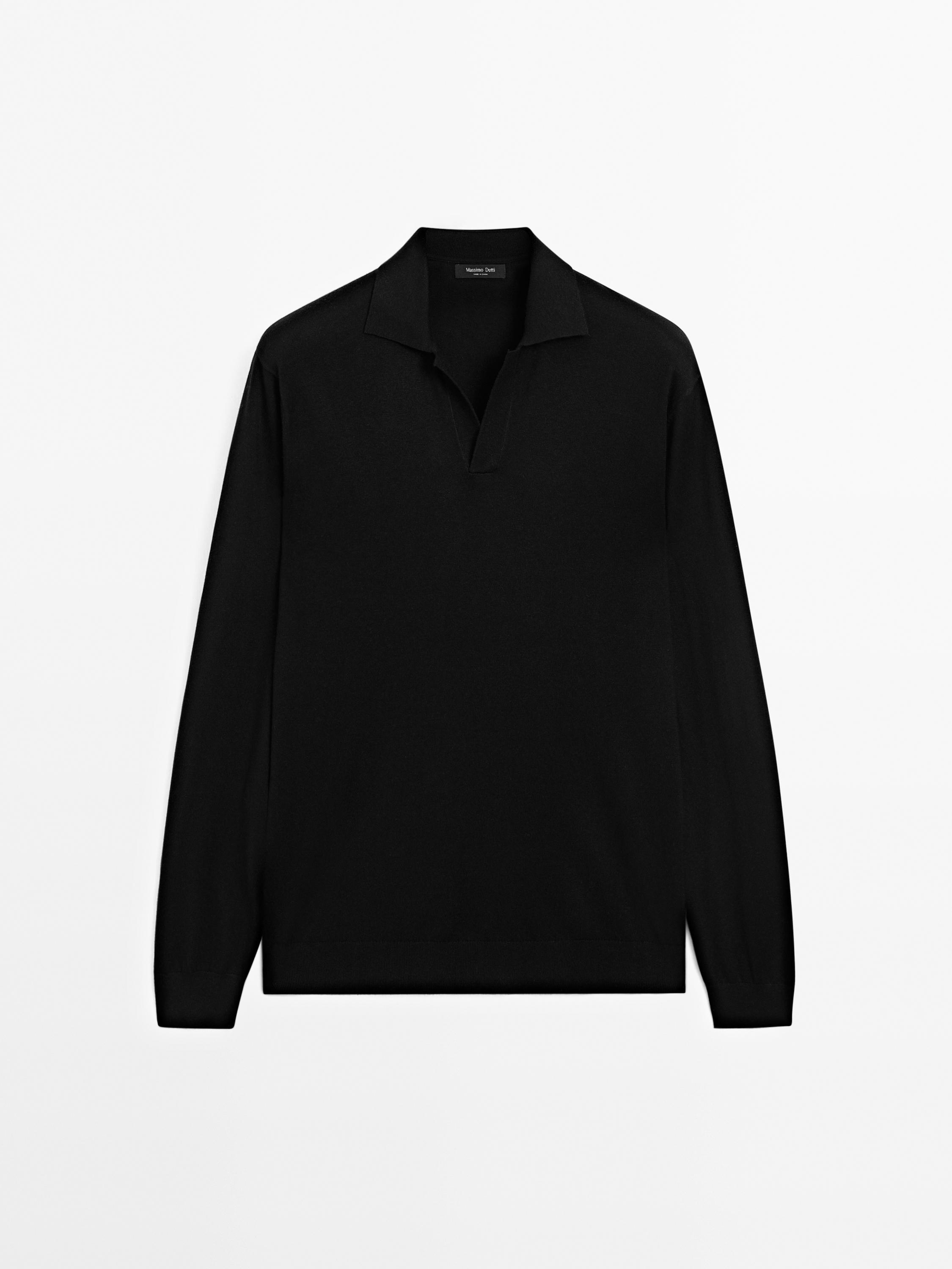 Cotton and linen blend knit polo sweater