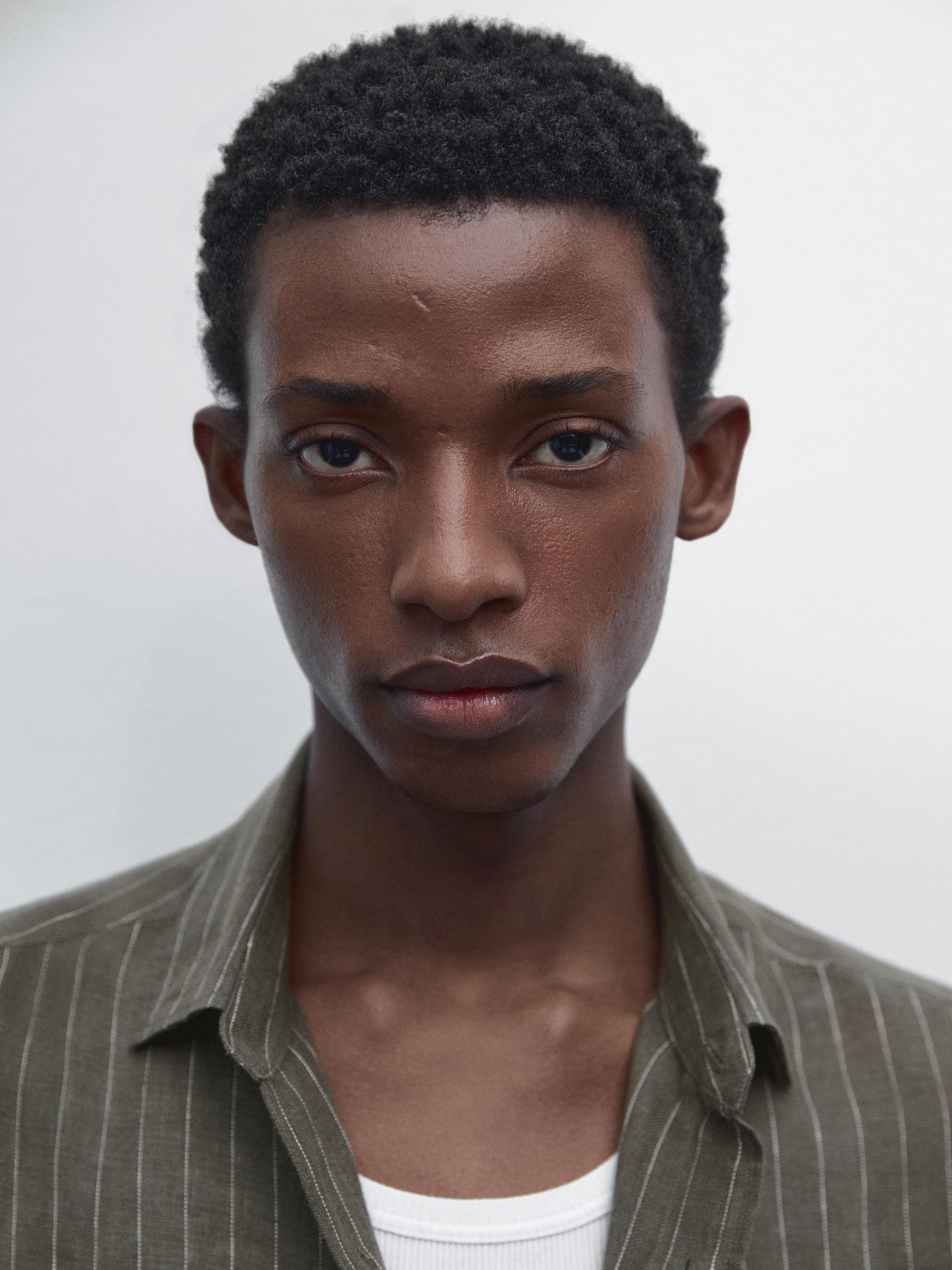 Regular fit striped 100% linen shirt