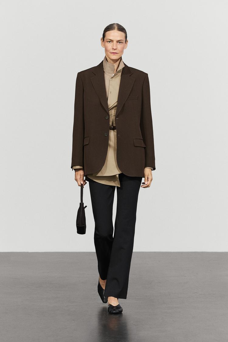Fluid wool blend total look blazer — BROWN