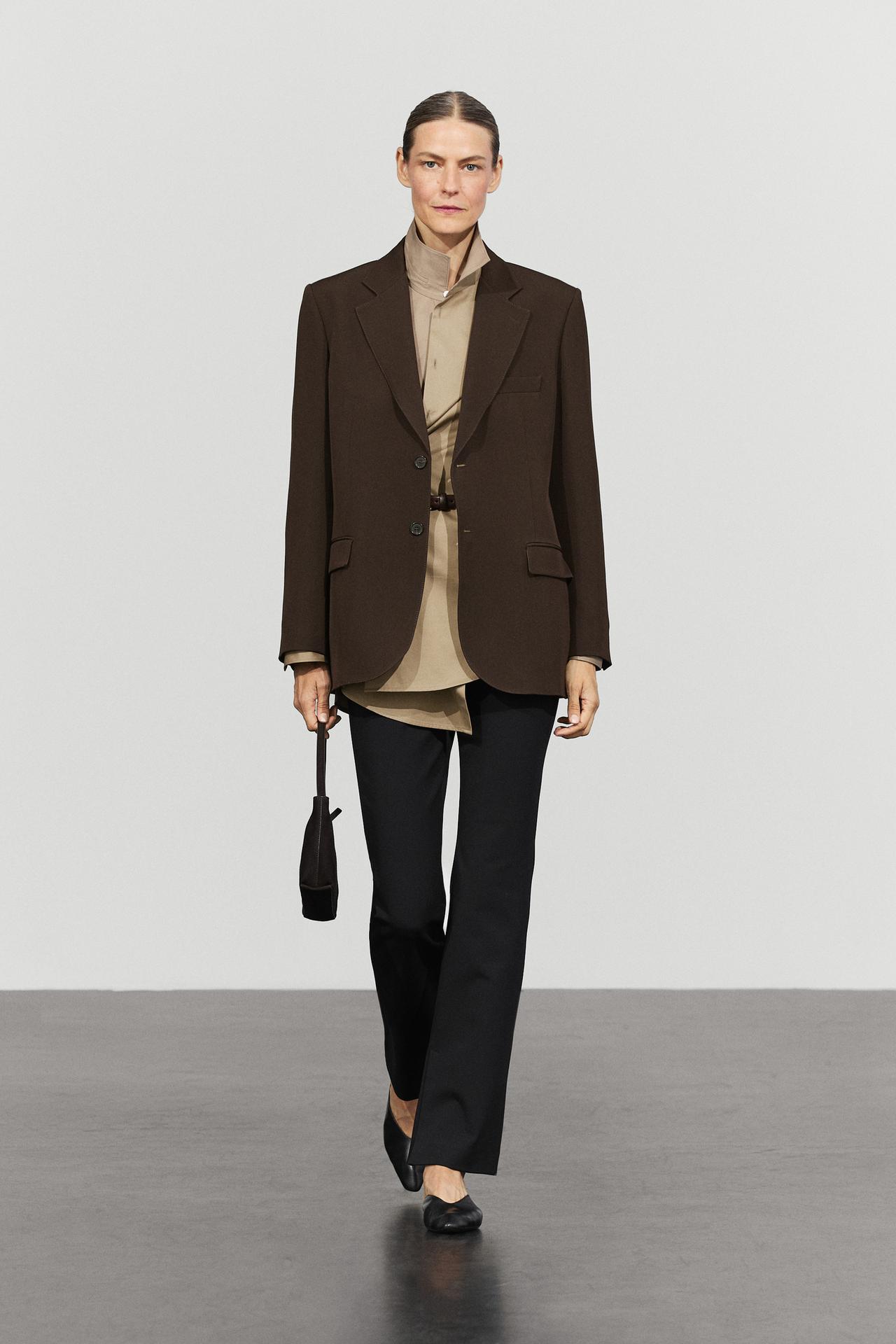 Fluid wool blend total look blazer — BROWN