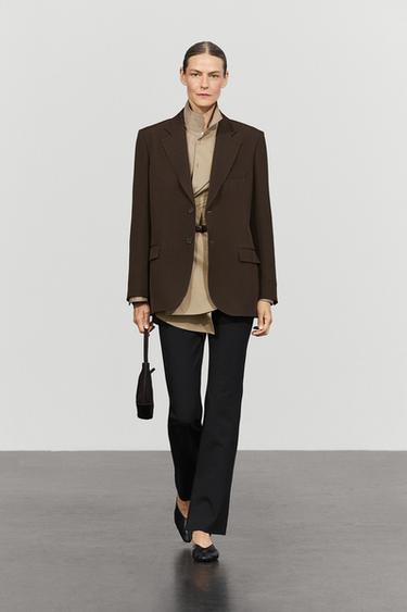 Fluid wool blend total look blazer — BROWN 1