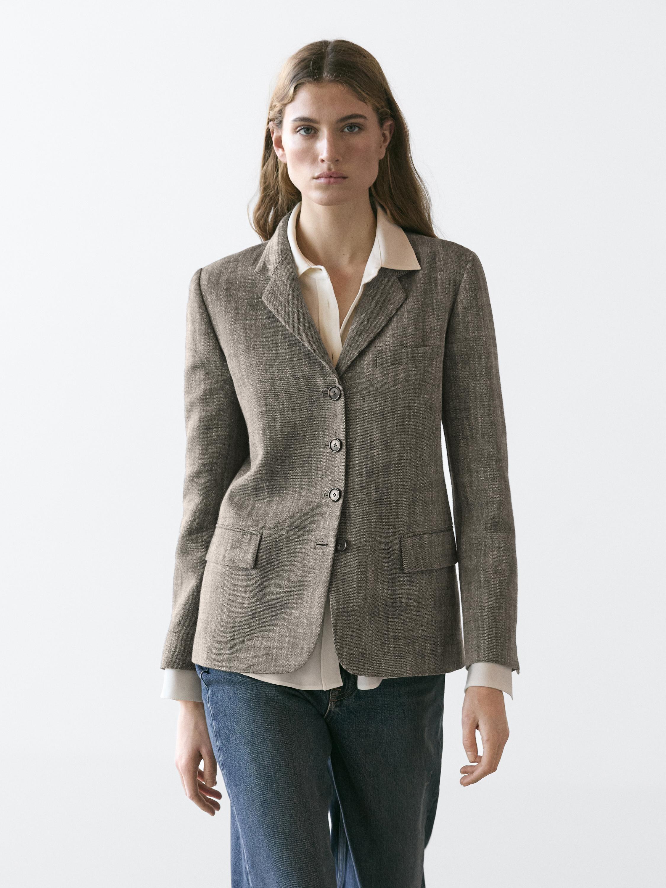 Flecked wool blend blazer — GREY