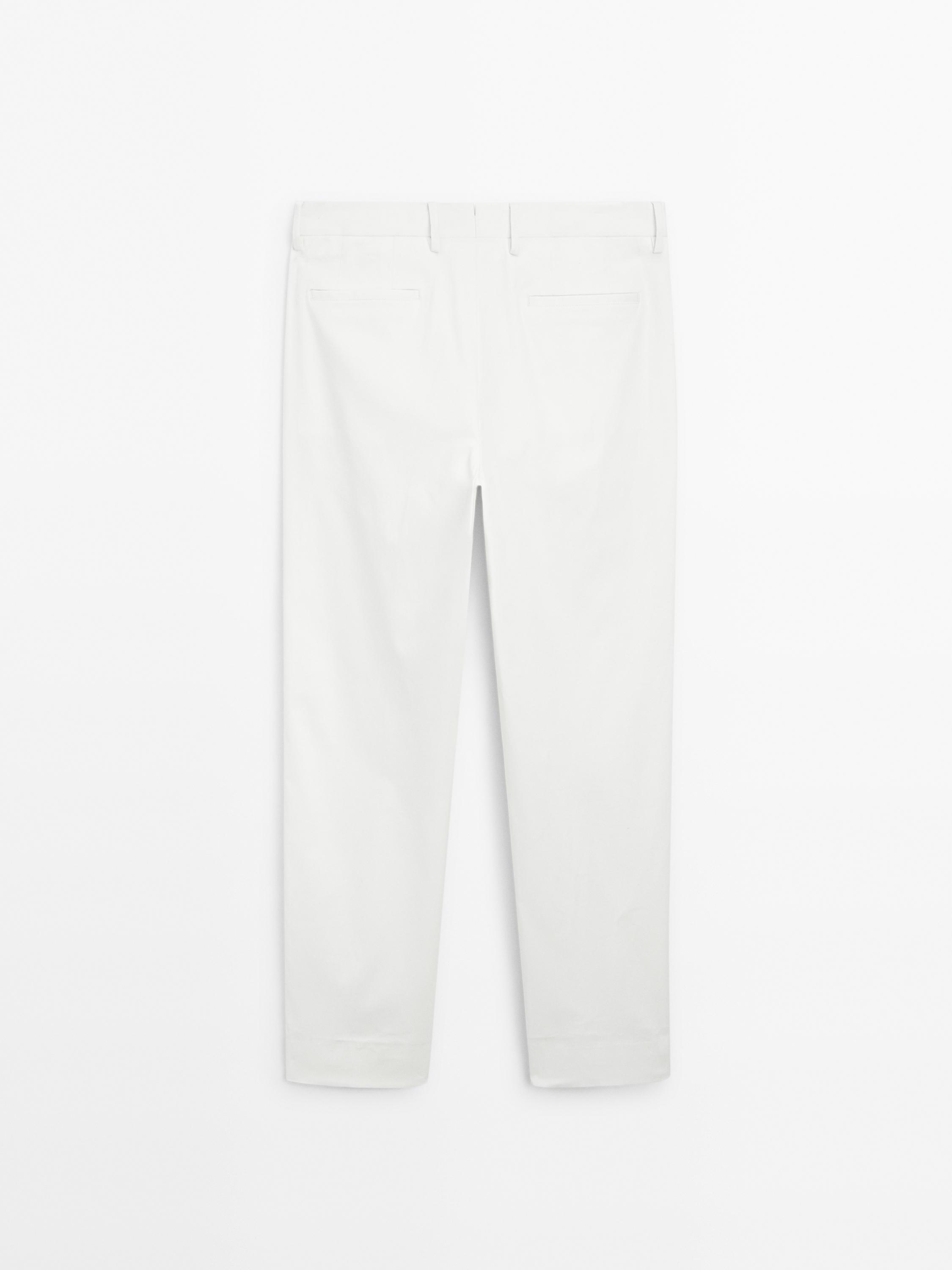 Cotton blend slim fit trousers