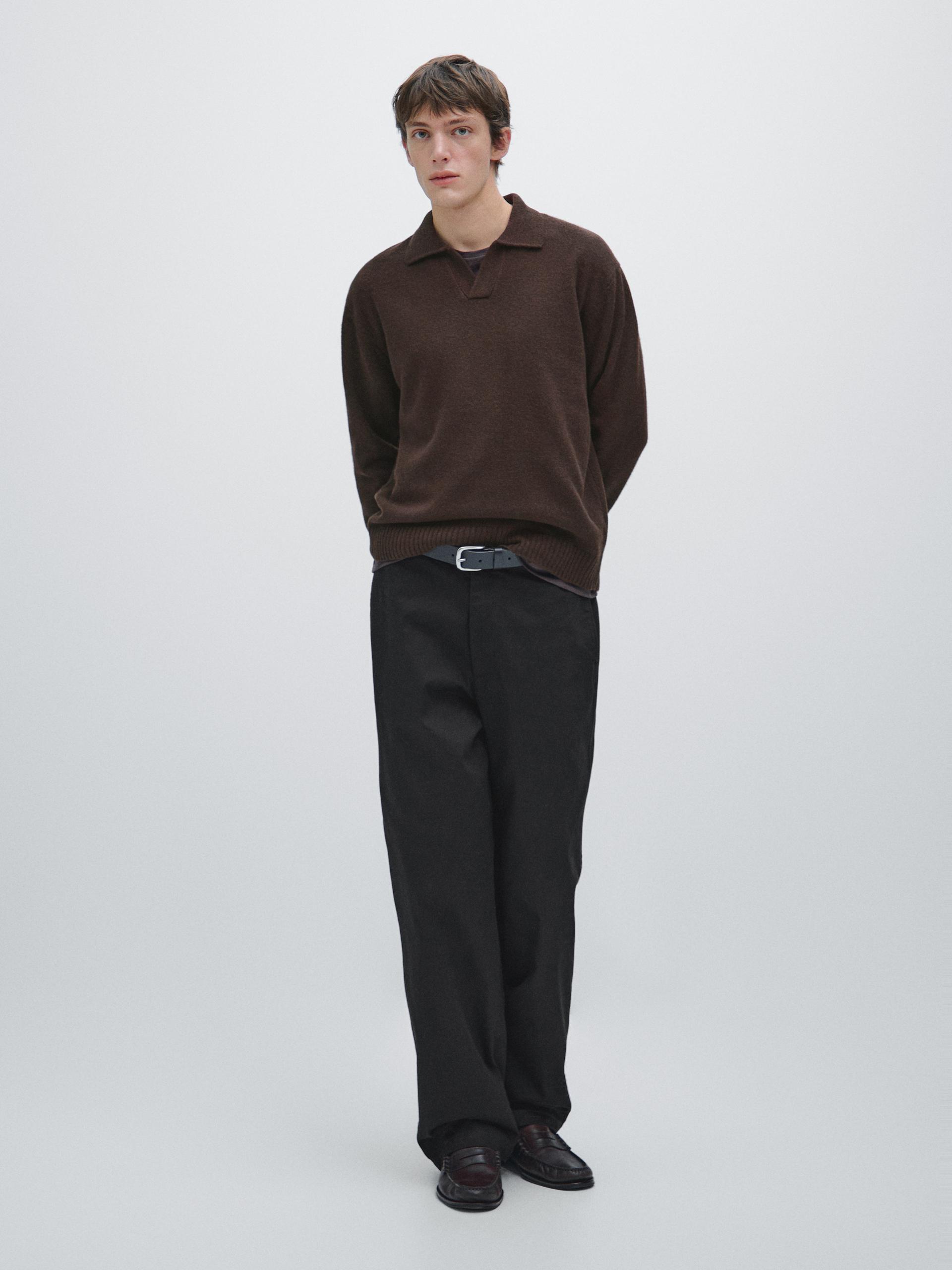Pantalón Wide Leg 100% Algodón - Negro - 44 - Massimo Dutti - Hombre