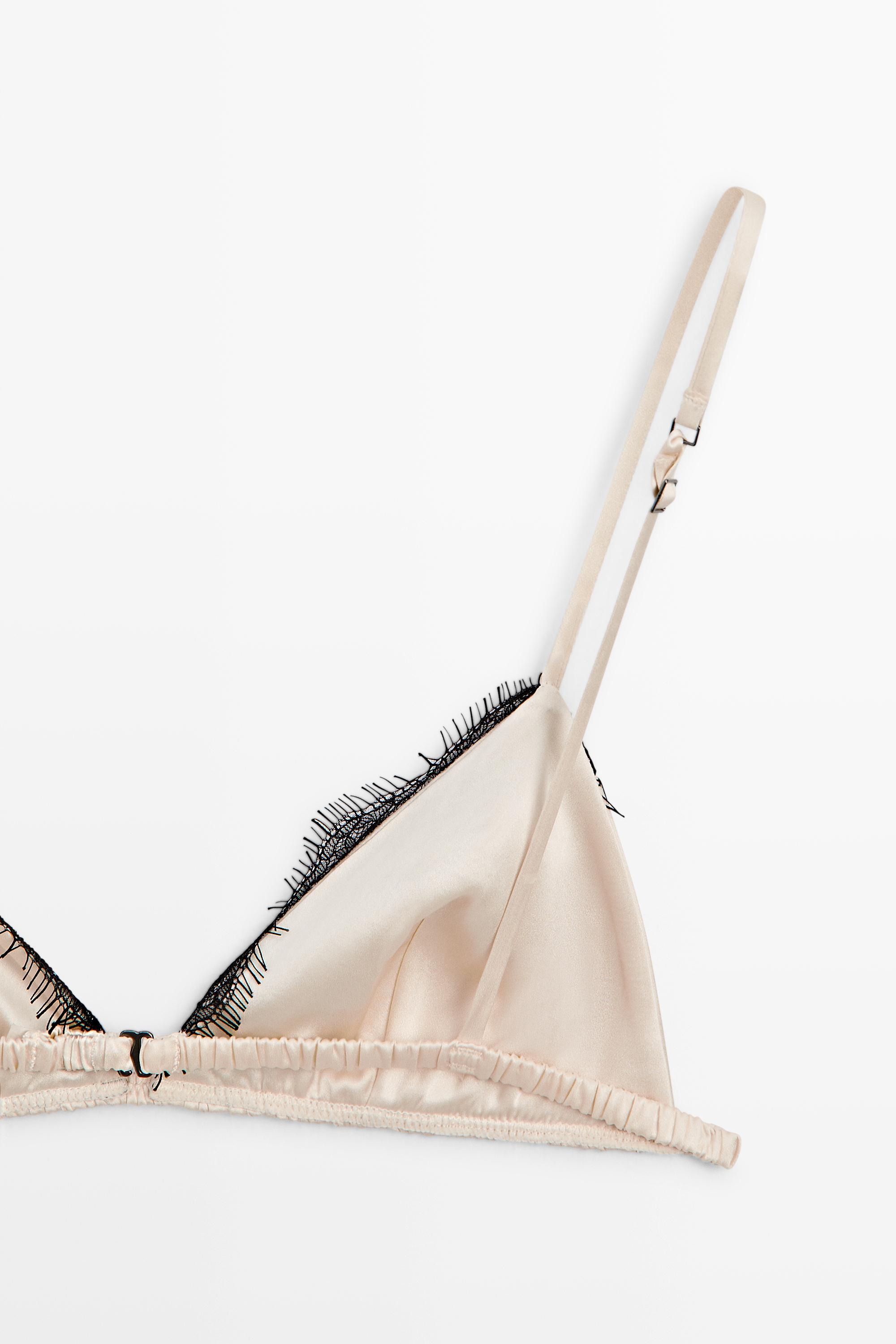 Silk blend lace triangle bra — CREAM