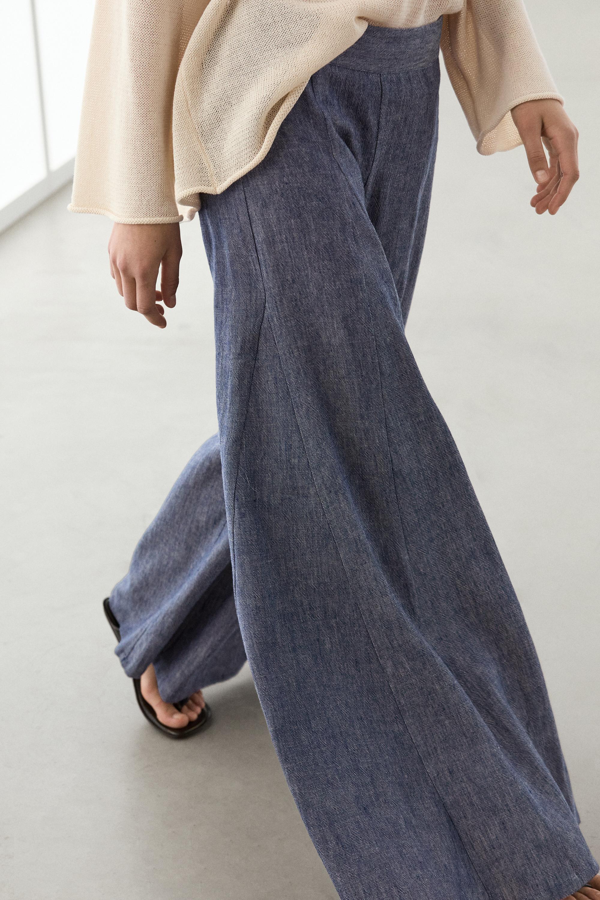 Pleated palazzo trousers — Dark Blue