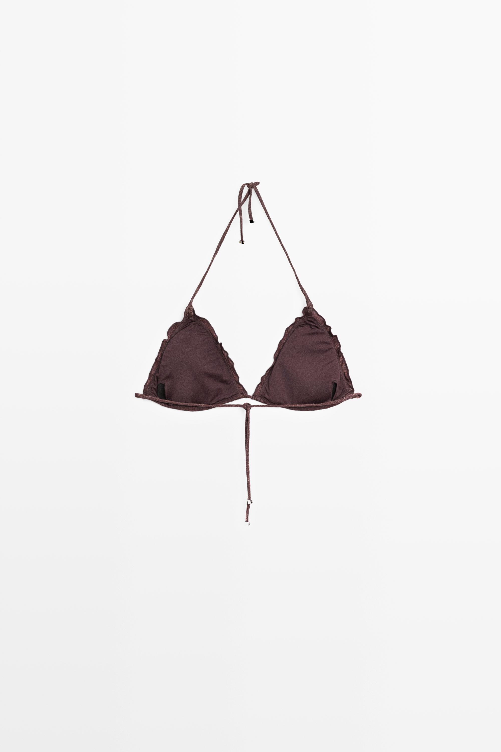 Shimmery ruffled bikini top — BROWN