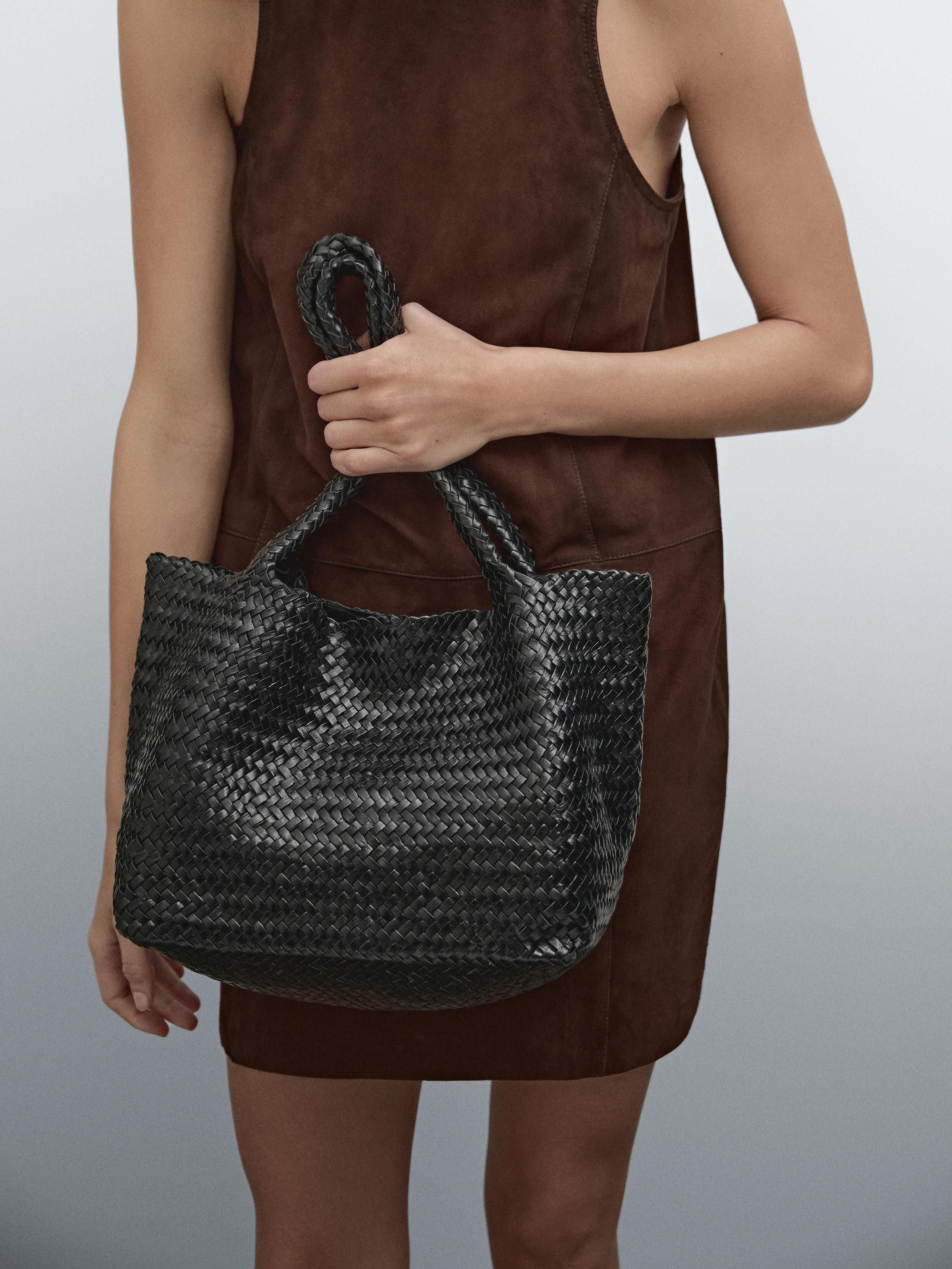Medium braided nappa leather tote bag · Black, Leather · Bagsâ