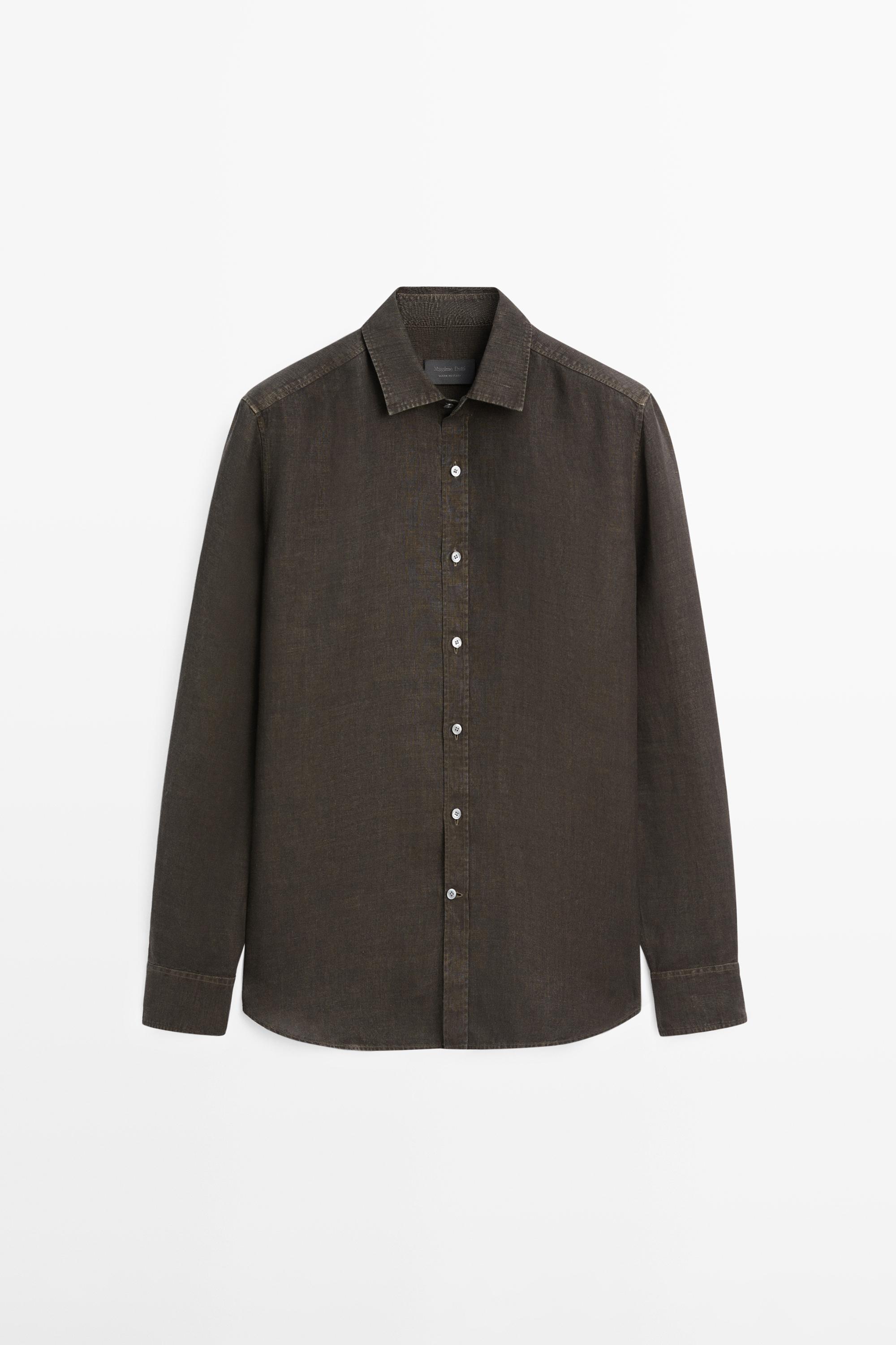 100% linen regular fit shirt — Khaki
