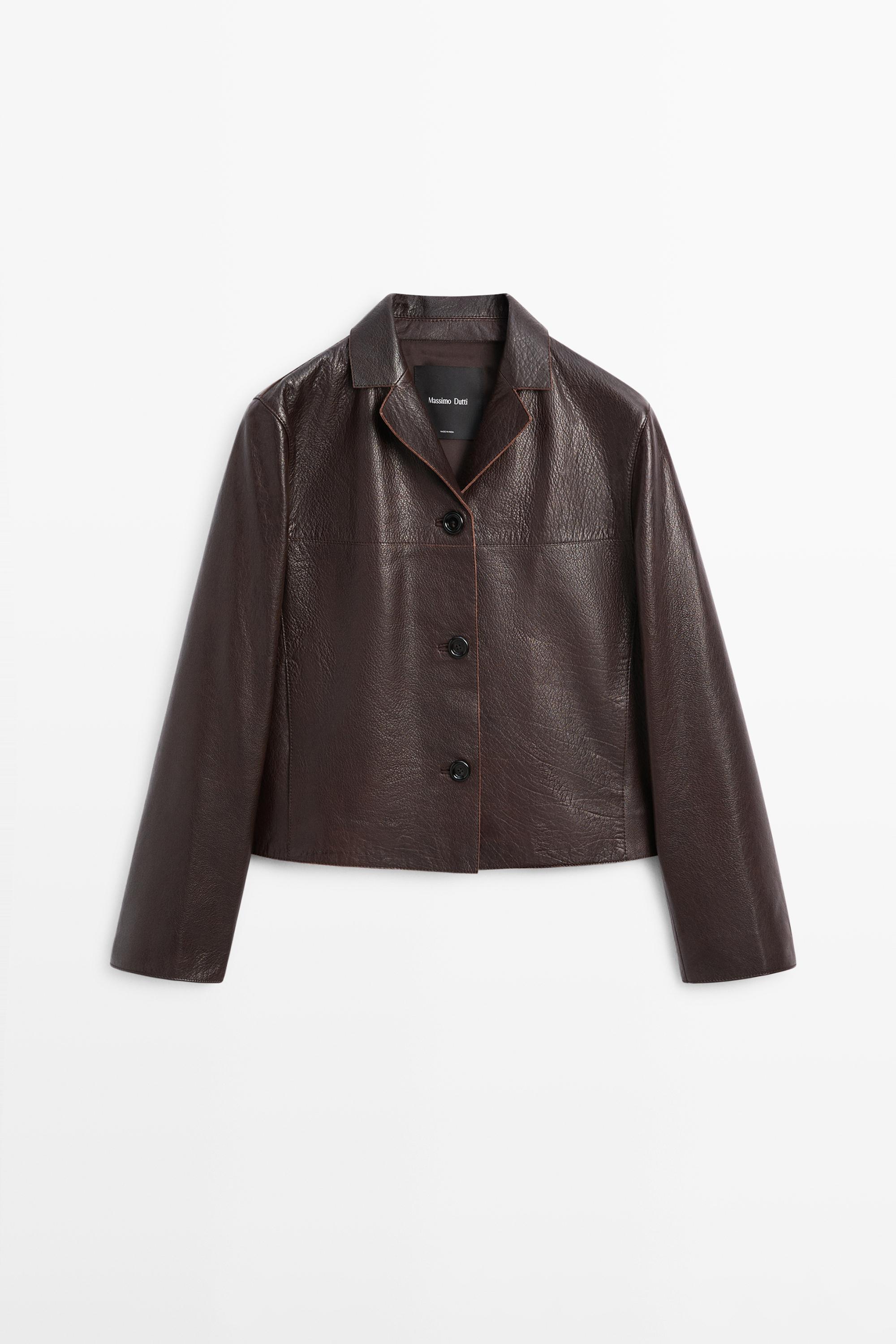 Cropped nappa leather jacket · Brown · Bomberâ Jacket | Massimo Dutti