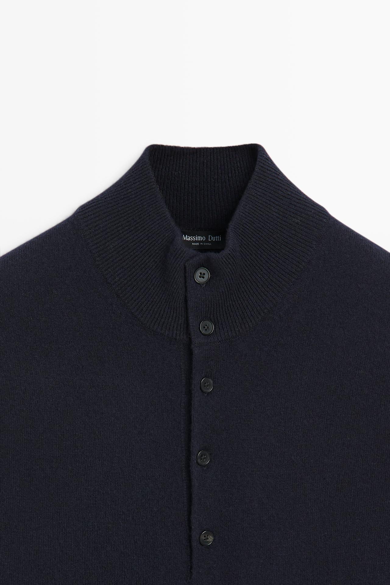 Wool blend mock neck knit sweater — NAVY BLUE