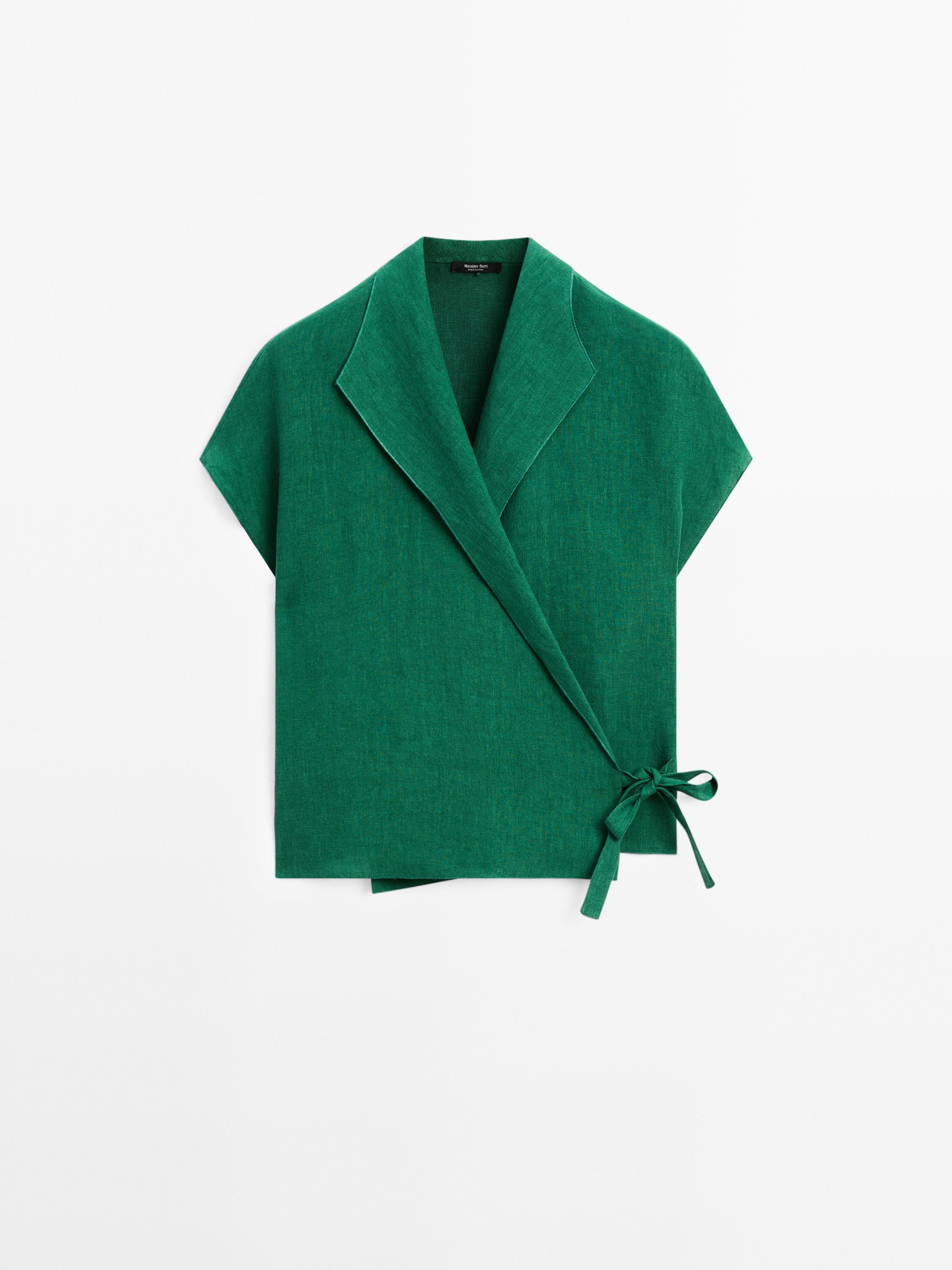 Double-breasted linen waistcoat with lapel collar