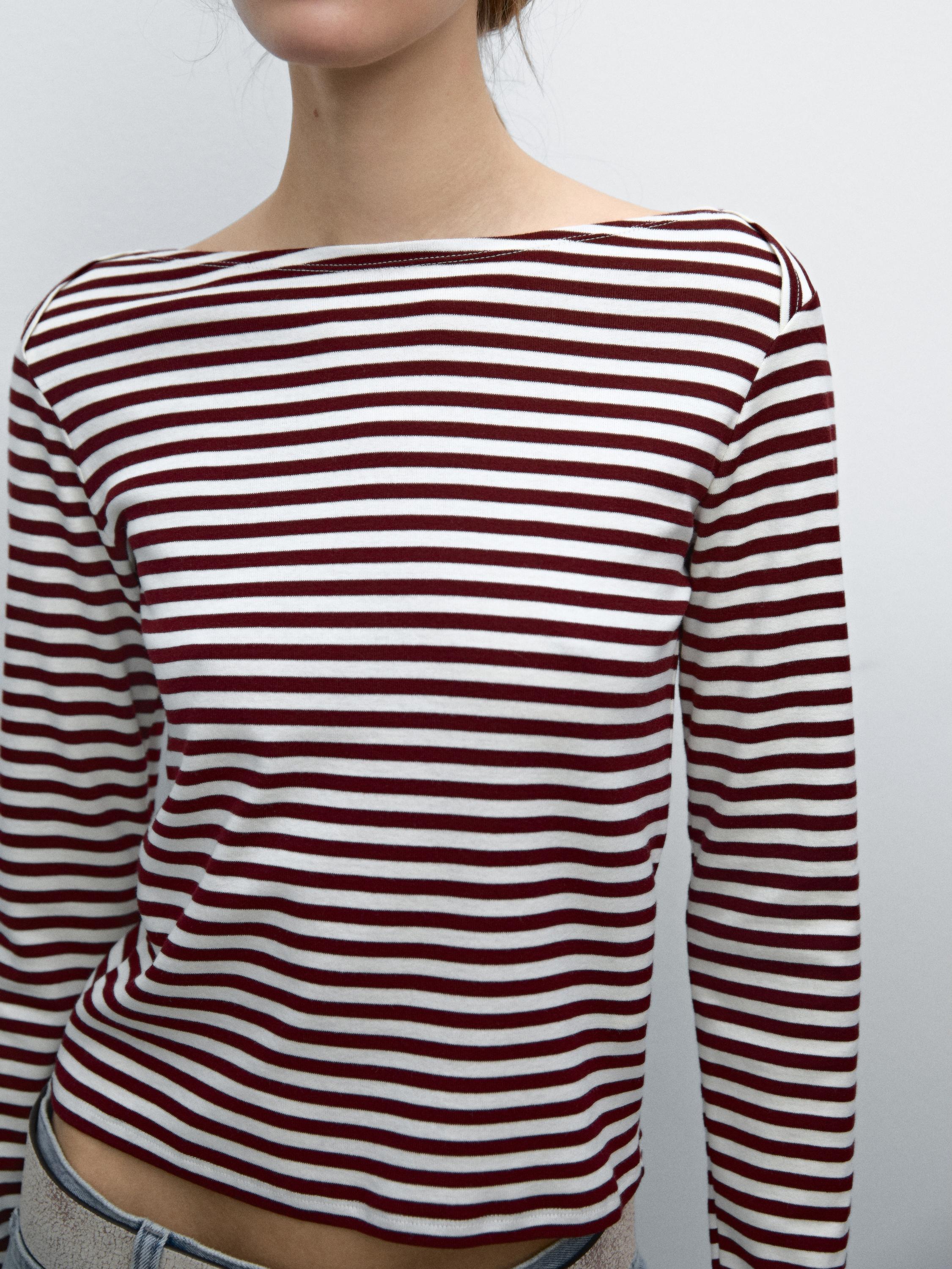 Striped T-shirt with crossover shoulder detail