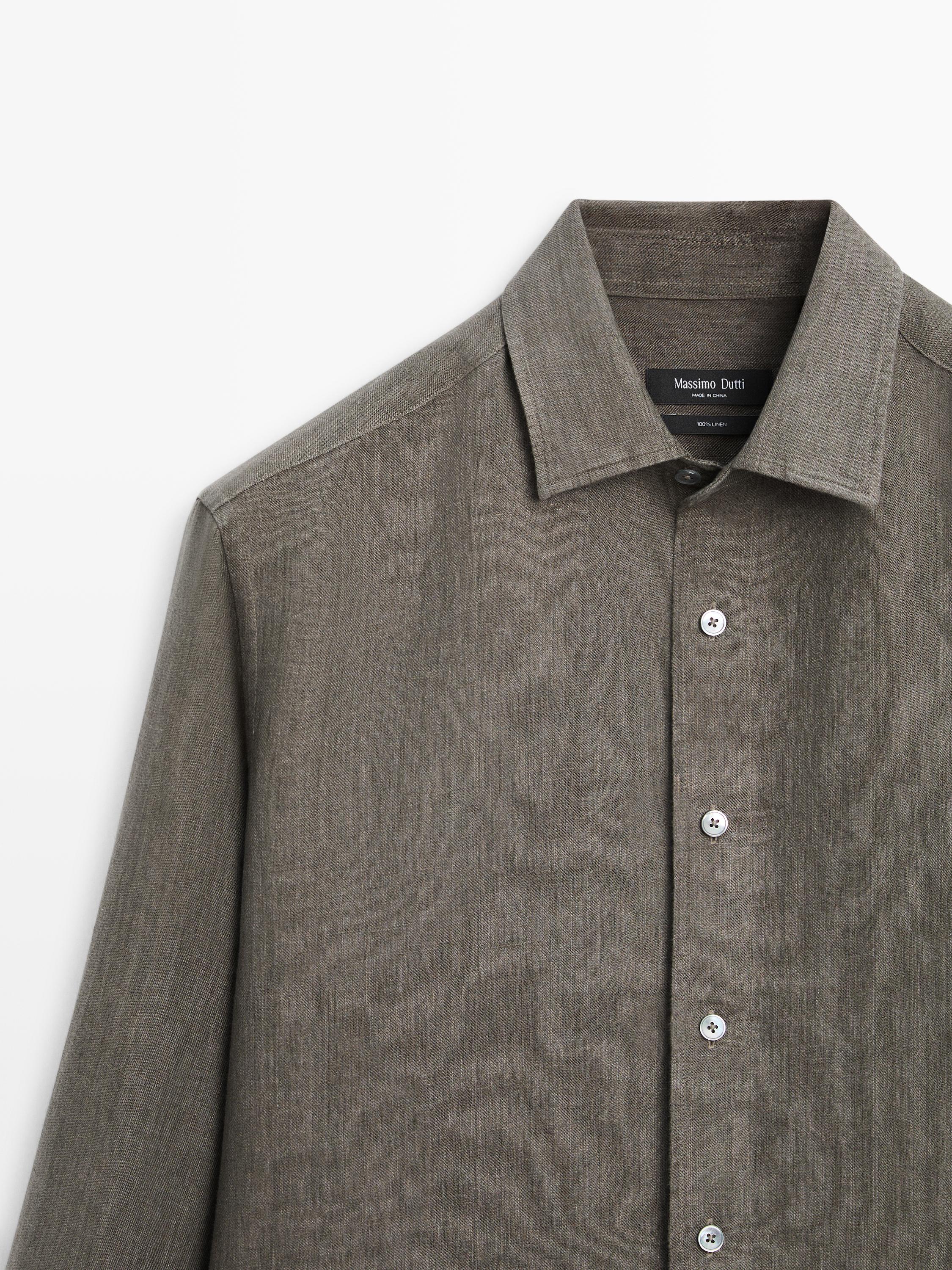 100% linen regular fit shirt — GREEN