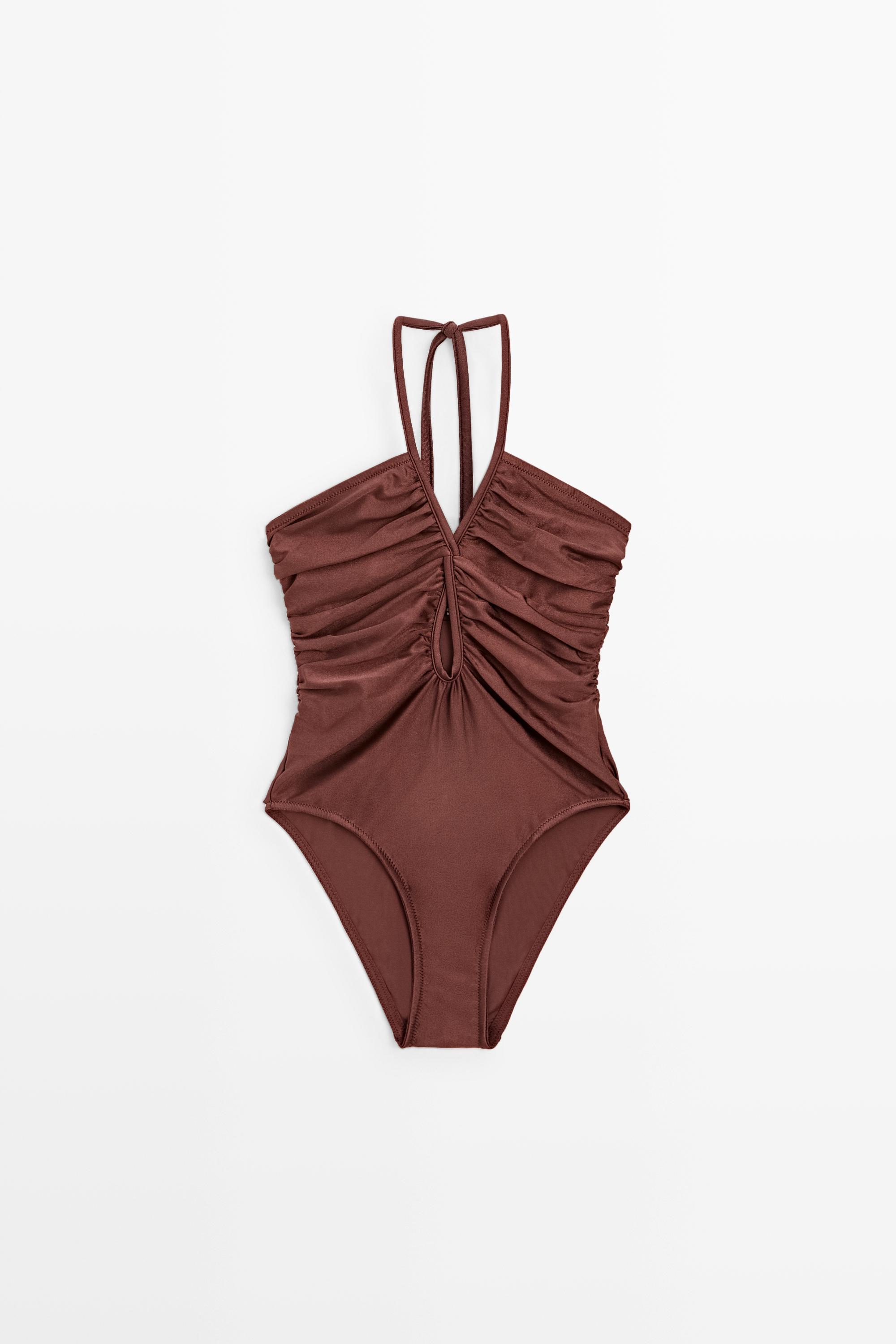 Shimmery halter swimsuit — BROWN