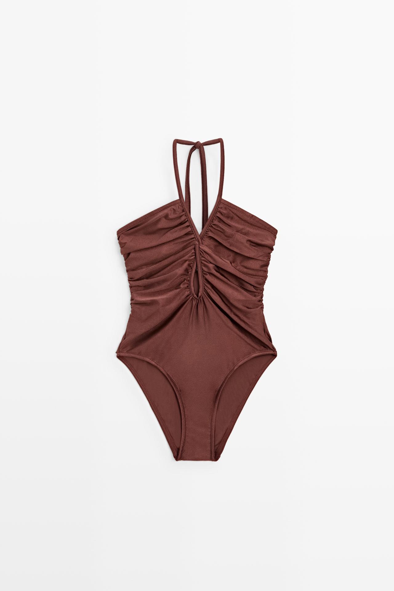 Shimmery halter swimsuit — BROWN