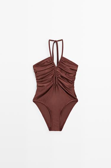 Shimmery halter swimsuit — BROWN 2