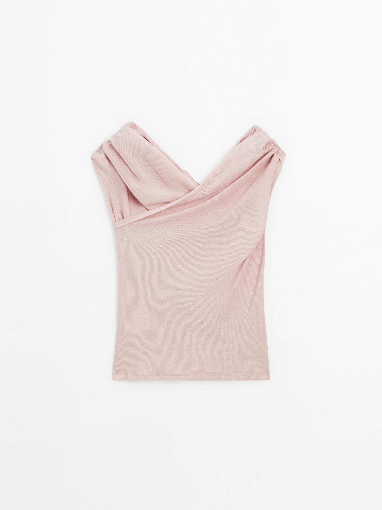 Massimo Dutti - Dames - 100% Katoenen Top Met Boothals - Bleekroze - L