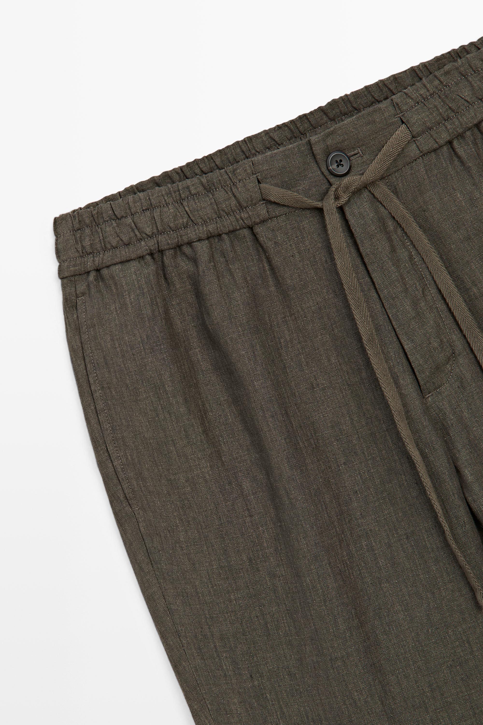 100% linen jogger fit trousers — GREEN MARL