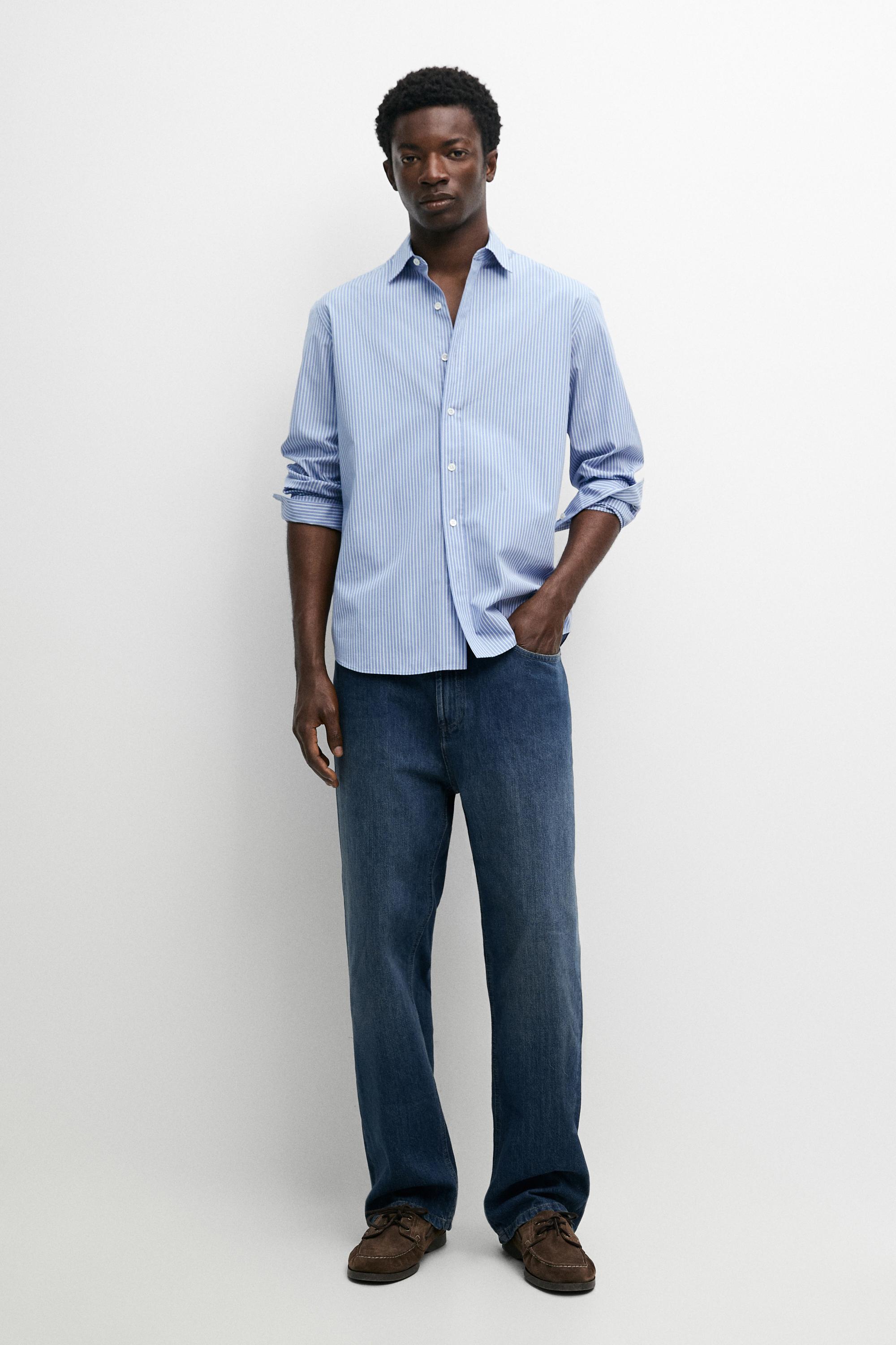 100% cotton poplin regular fit shirt — MEDIUM BLUE