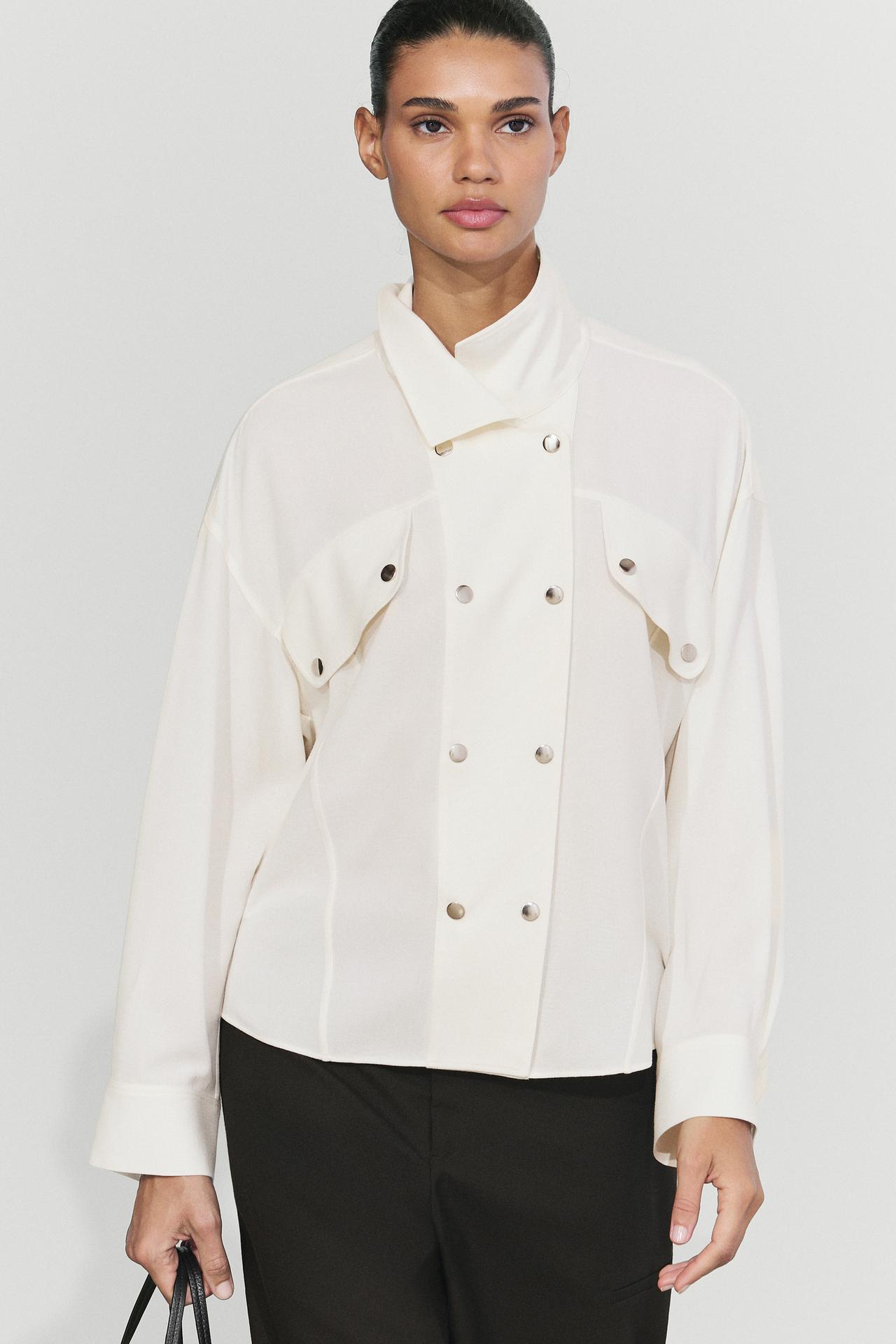 Flowing shirt with button-front detail — CREAM