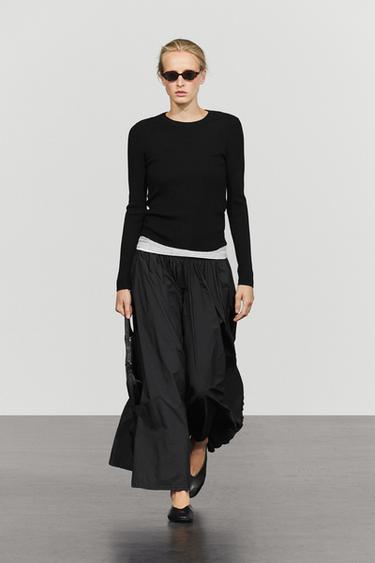 Ribbed knit sweater with round neck — BLACK 1