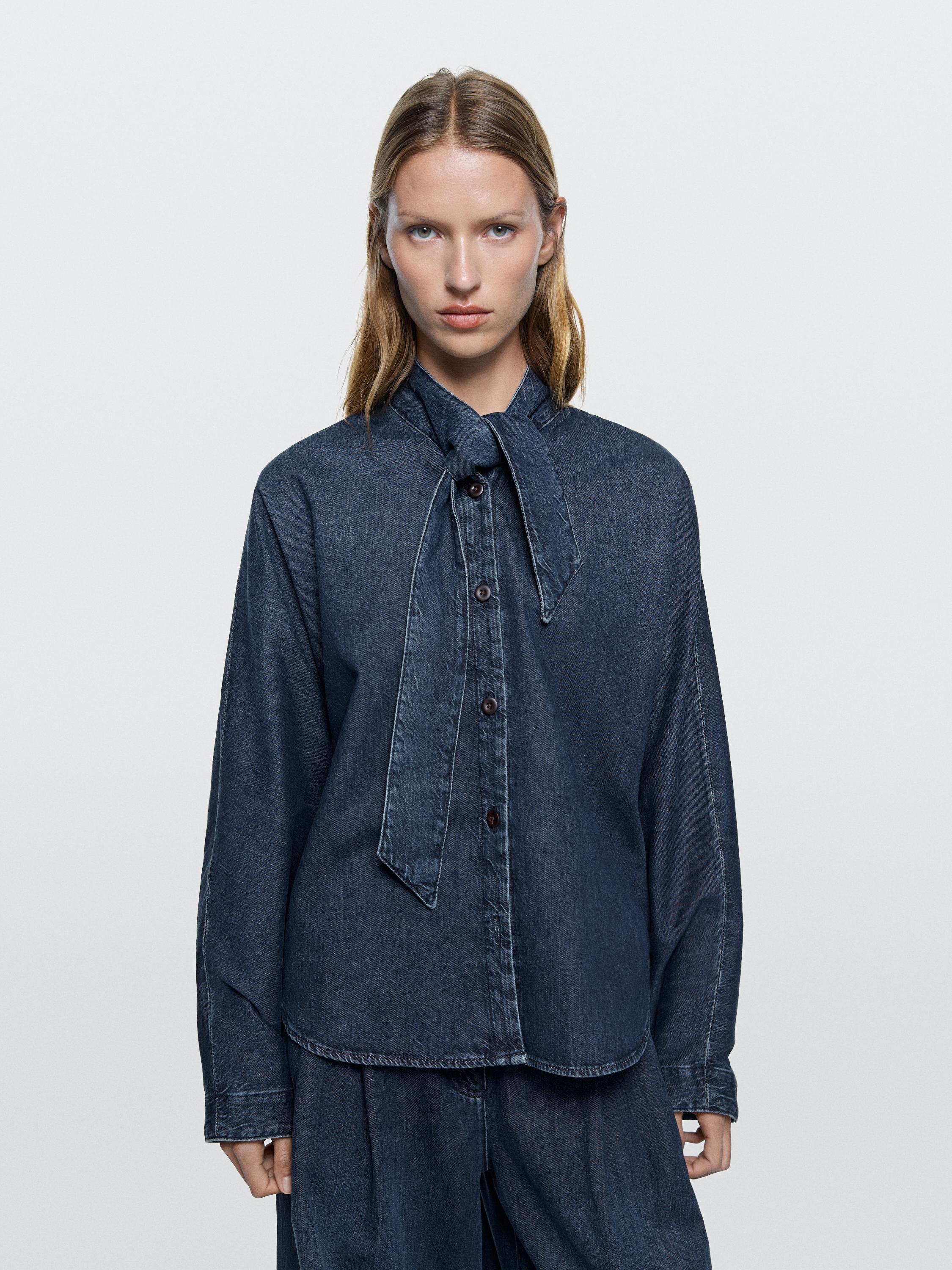 Denim shirt with collar detail — DARK BLUE