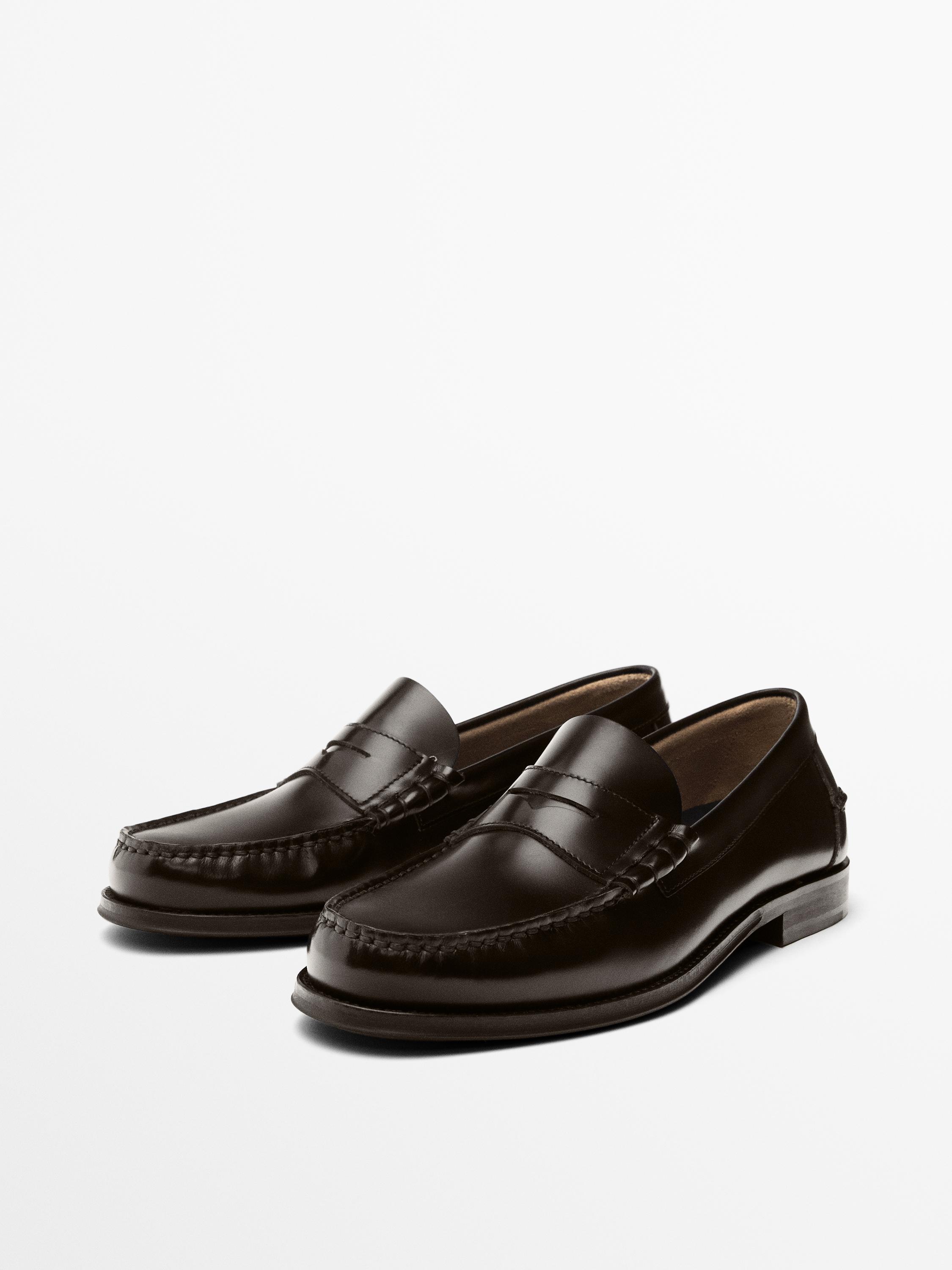 Leather loafers with penny strap — BROWN