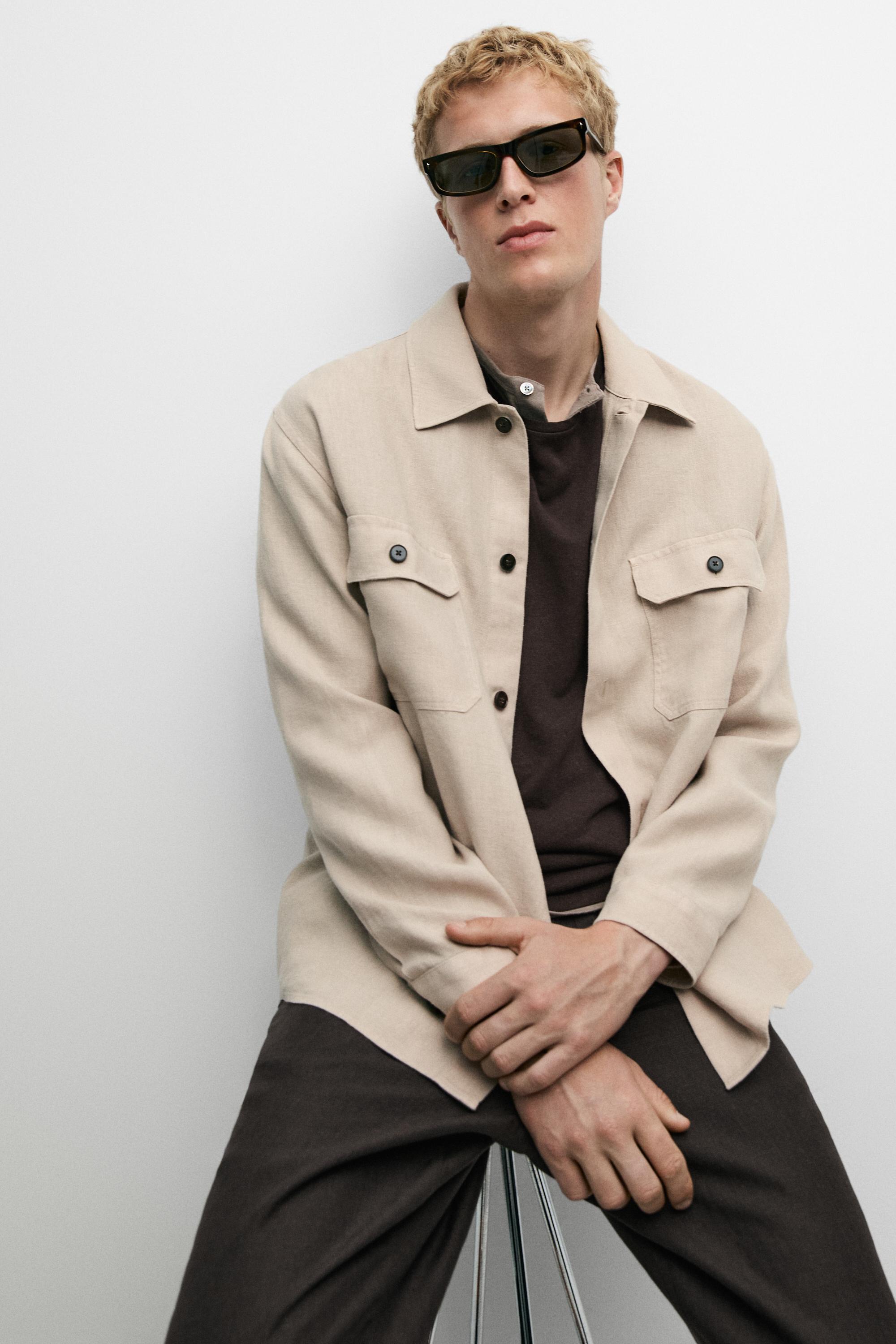 100% linen overshirt with pockets — BEIGE