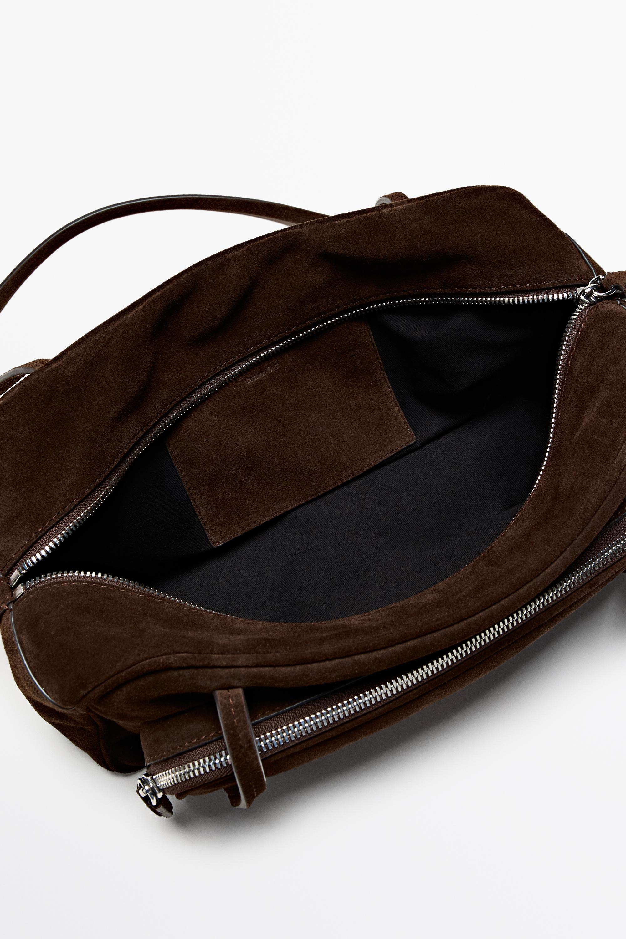 Medium split suede bowling bag — MINK