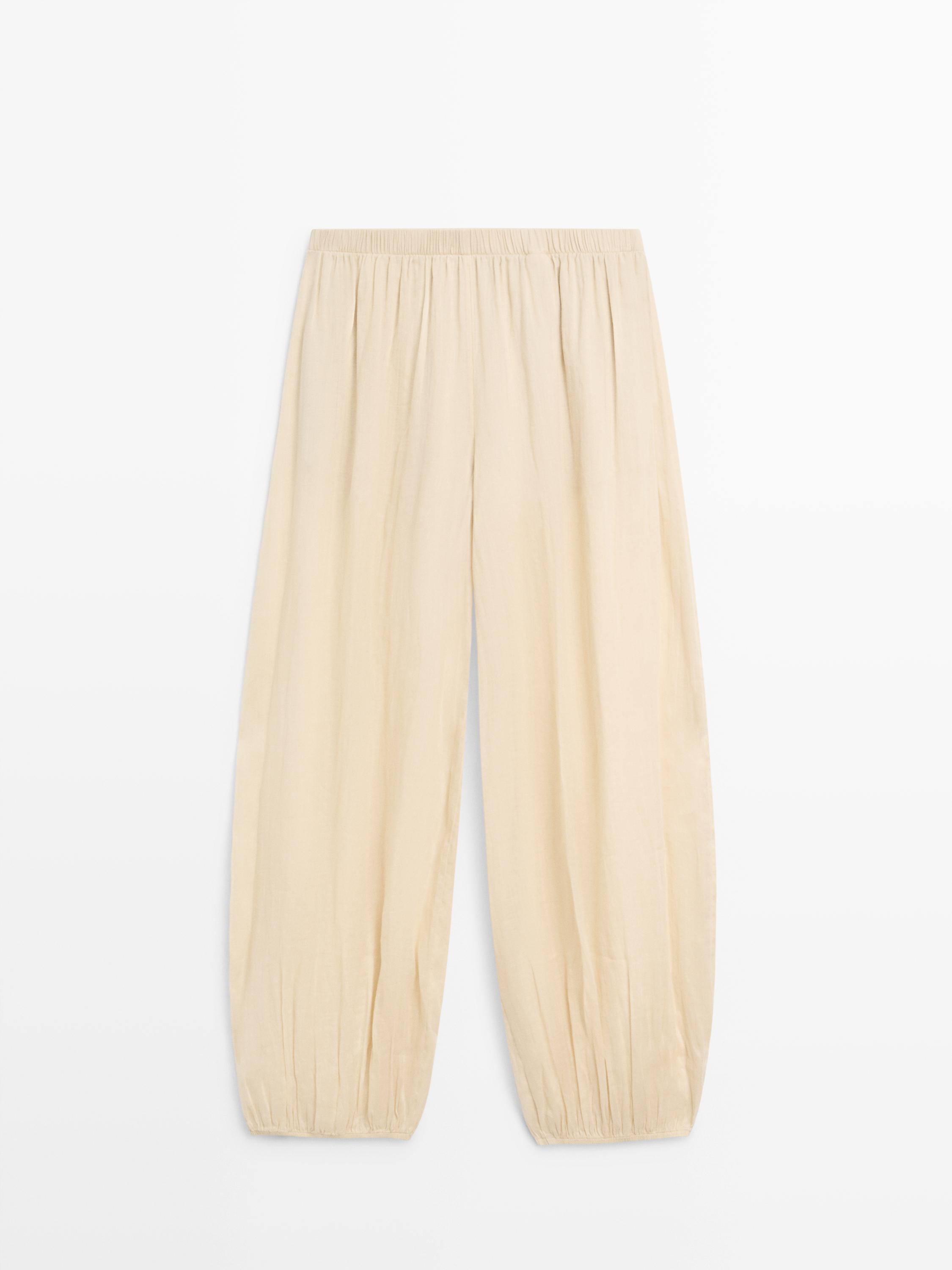 Flowing ramie sarouel trousers — BEIGE