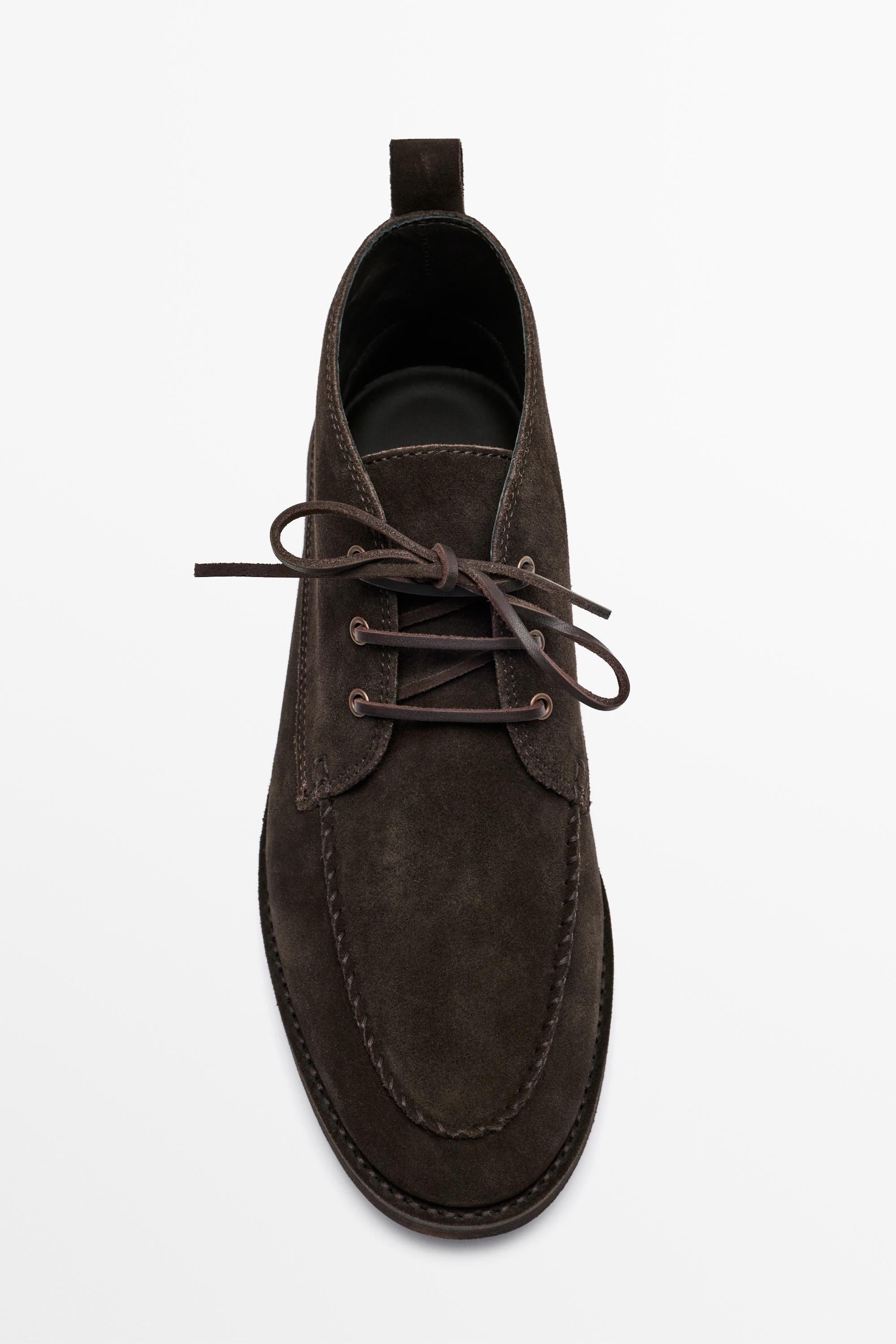 Split Suede Leather Ankle Boot with Contrast Stitching