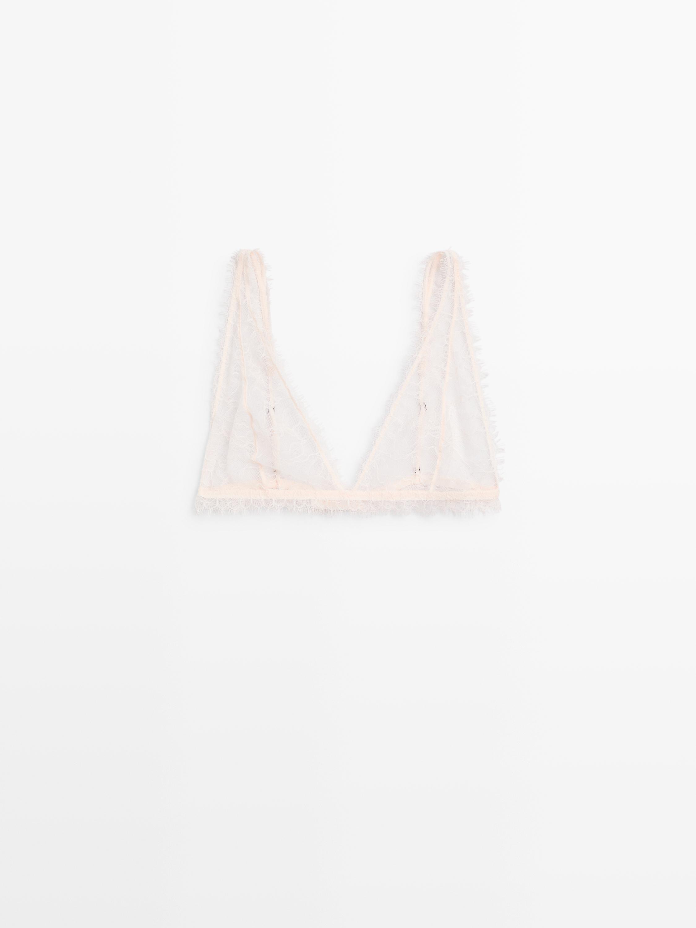 Frayed lace bralette — CREAM