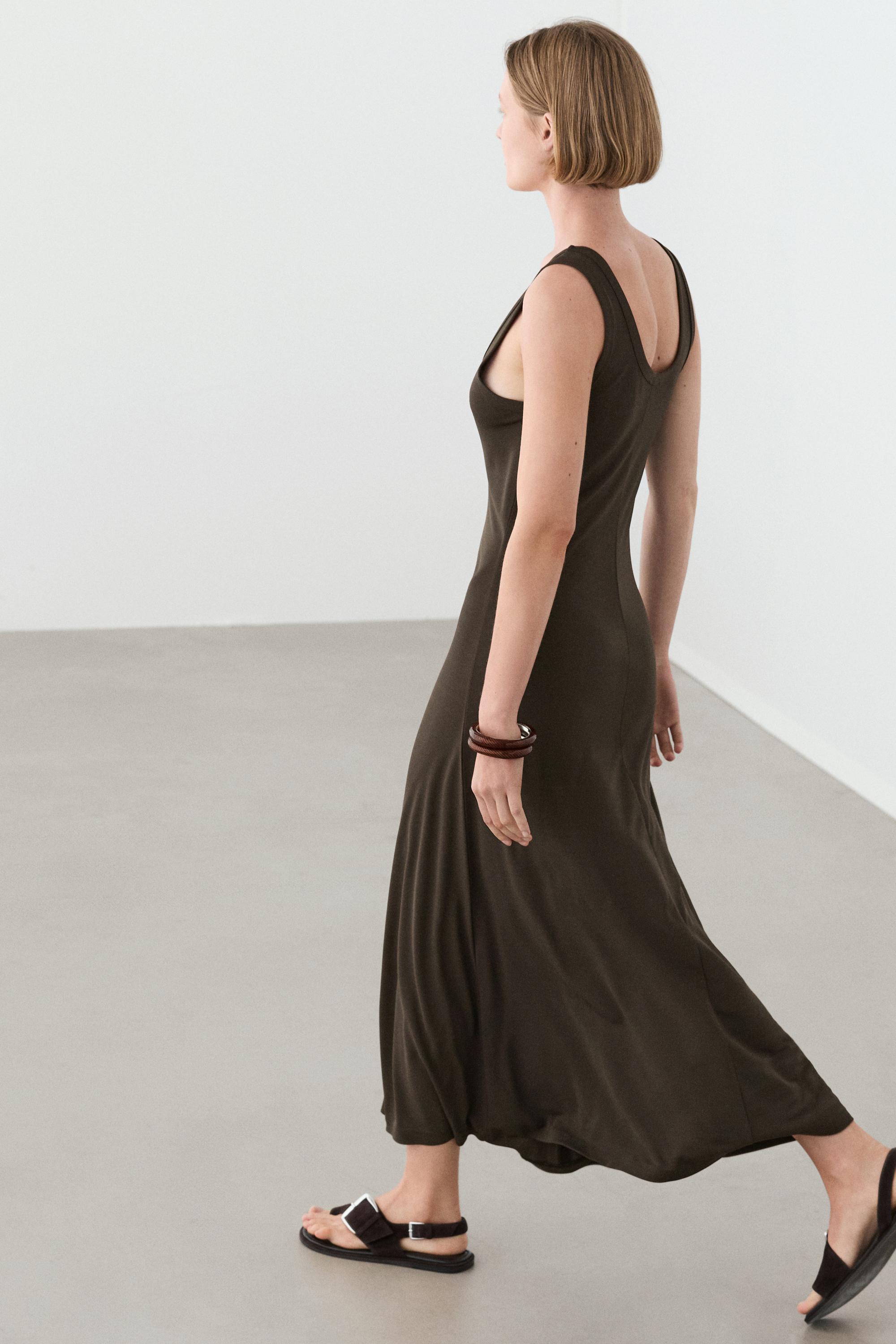 massimo dutti midi dress Midi Dress With Central Seam Detail - Khaki - M - Massimo Dutti